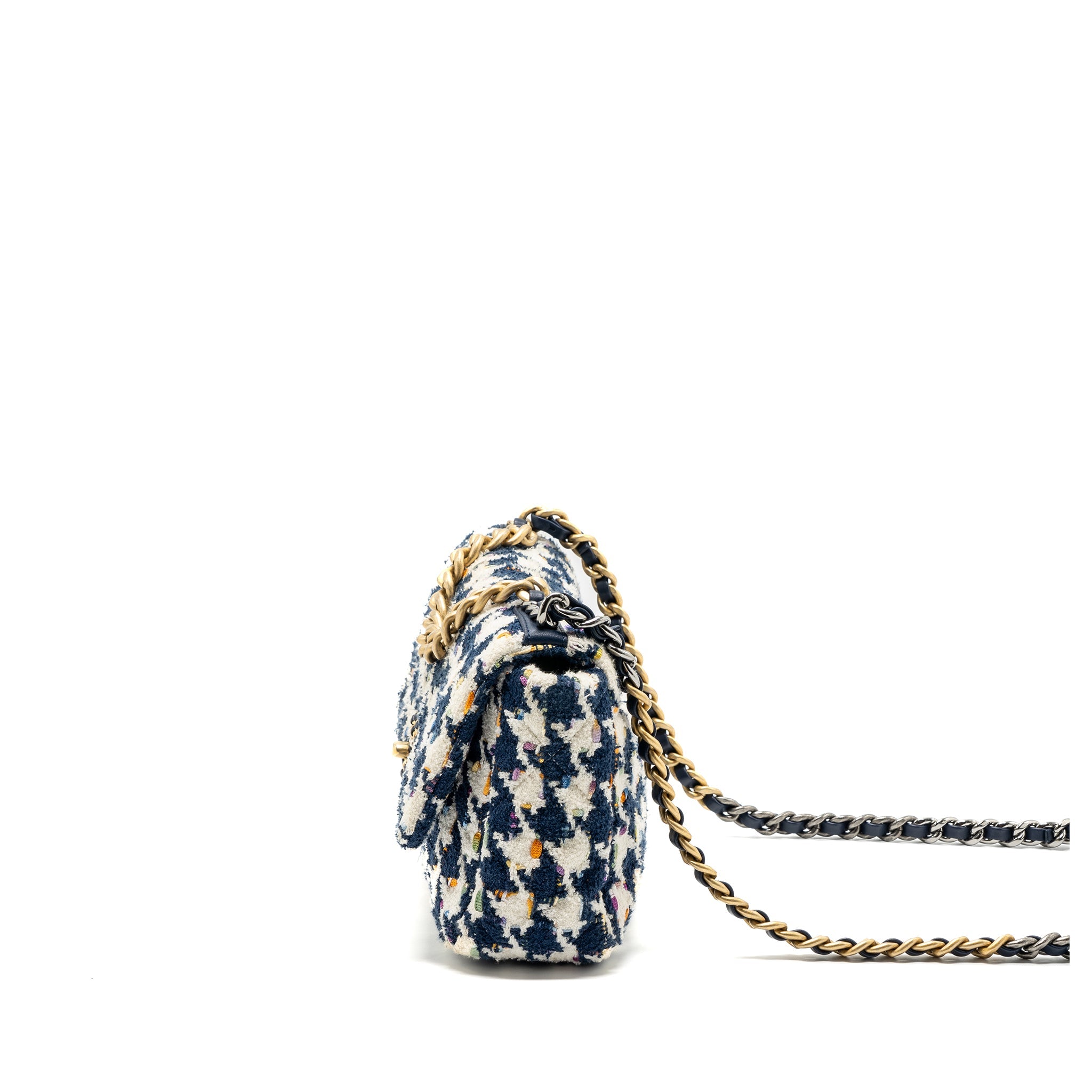 CHANEL SMALL 19 BAG FABRIC MULTICOLOUR BLUE / WHITE MULTICOLOUR HARDWARE