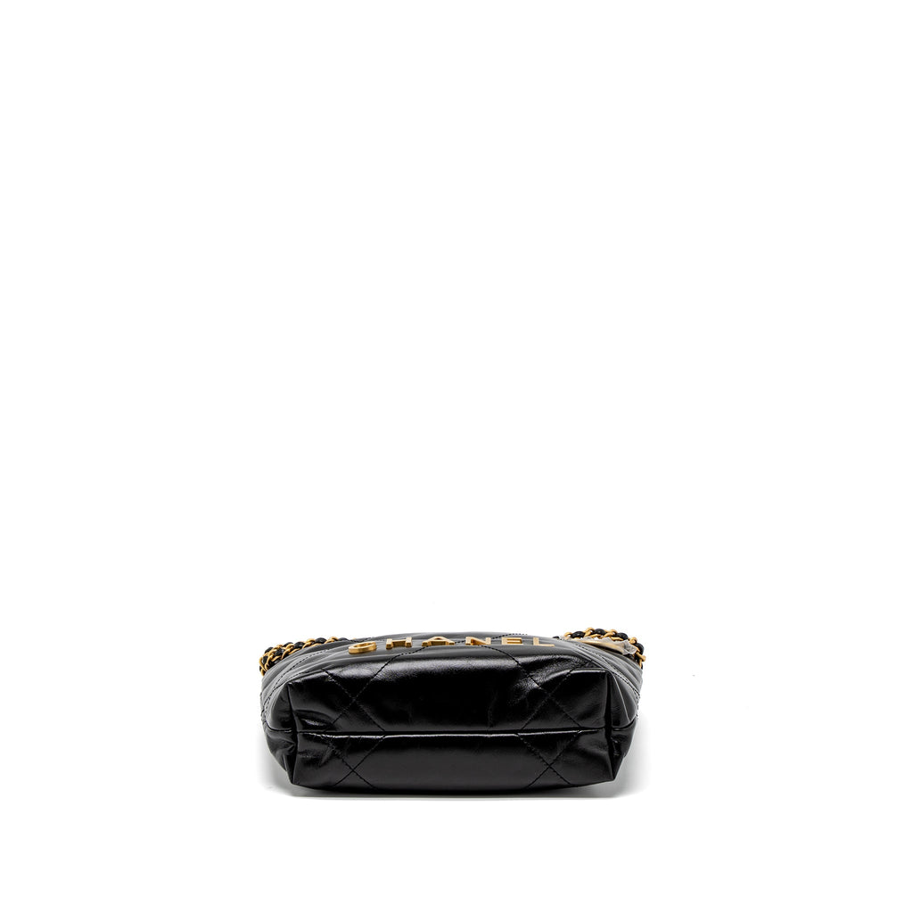 CHANEL 23S MINI 22 BAG SHINY CALFSKIN BLACK BRUSHED GHW (MICROCHIP)