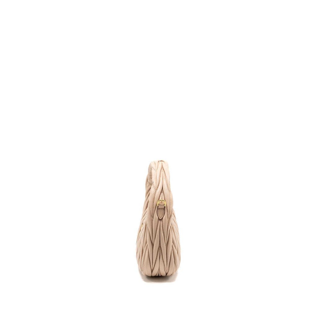MIUMIU WANDER MATELASSE HOBO BAG NAPPA LAMBSKIN BEIGE GHW