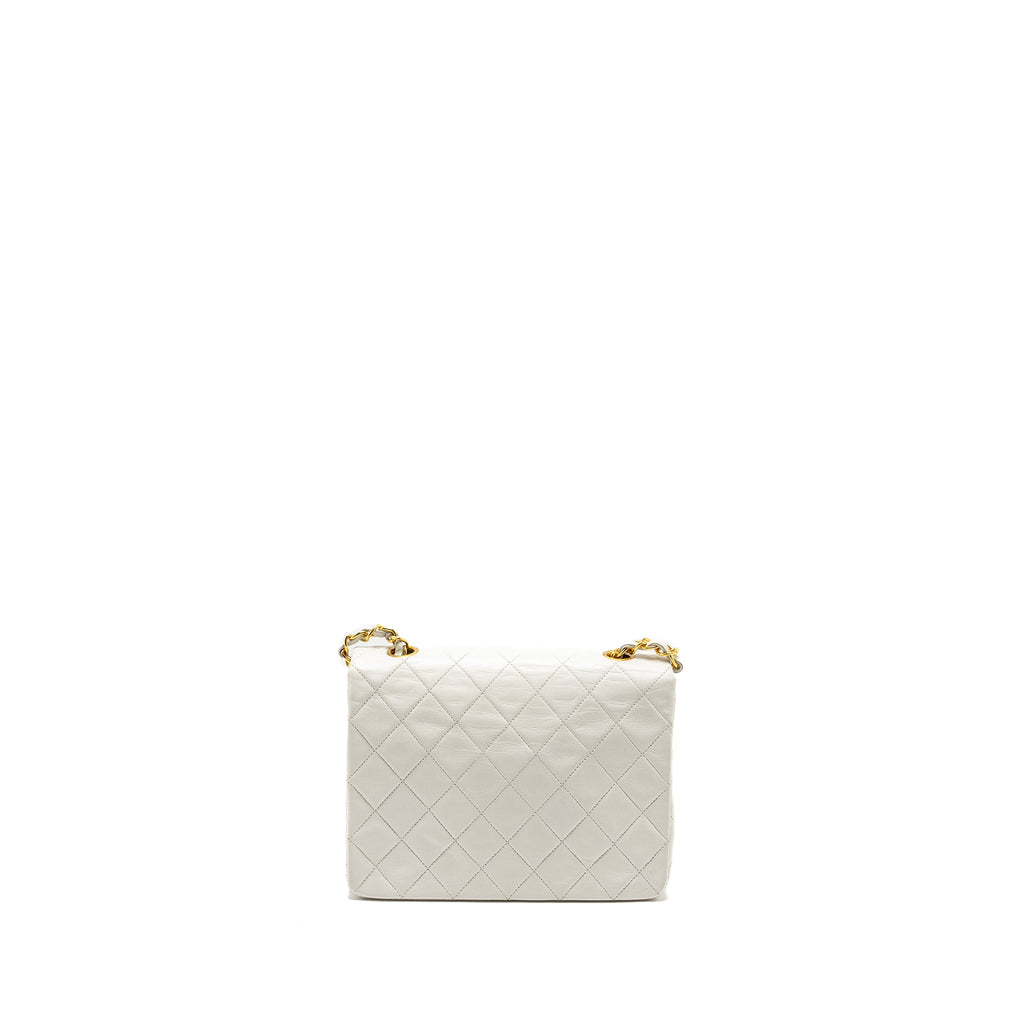 CHANEL VINTAGE QUILTED SQUARE FLAP BAG LAMBSKIN WHITE GHW