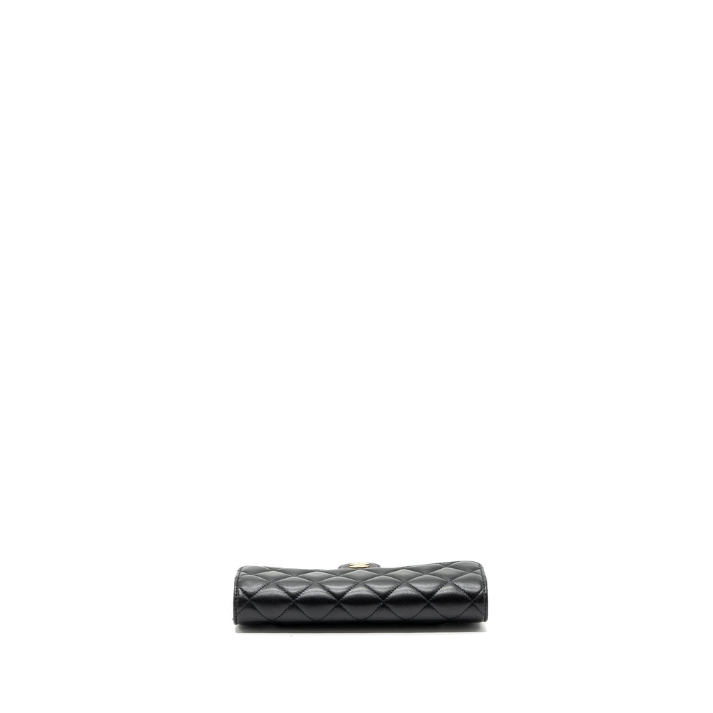 CHANEL CLASSIC LONG FLAP WALLET LAMBSKIN BLACK GHW (MICROCHIP)