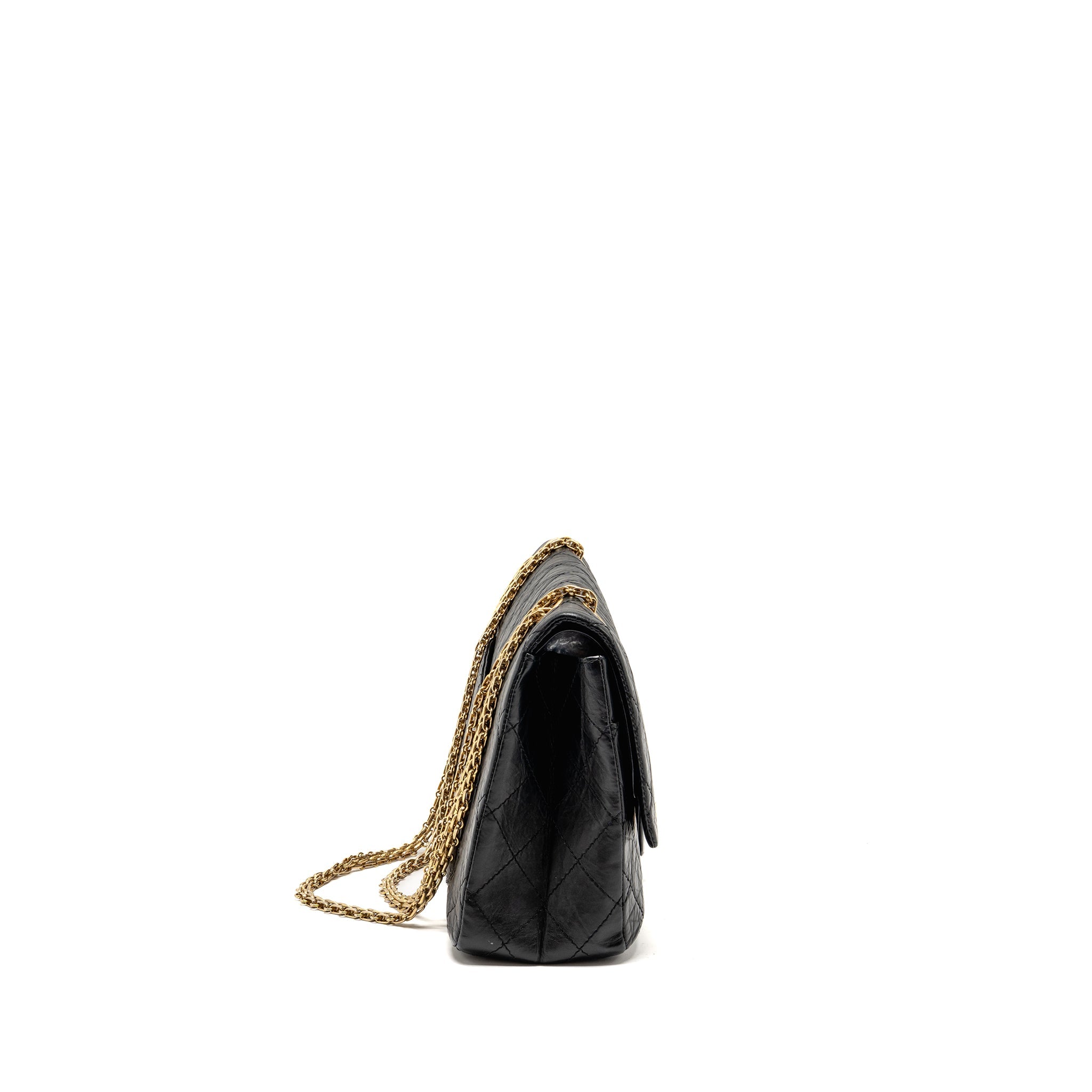 CHANEL 2.55 227 REISSUE DOUBLE FLAP BAG AGED CALFSKIN BLACK GHW
