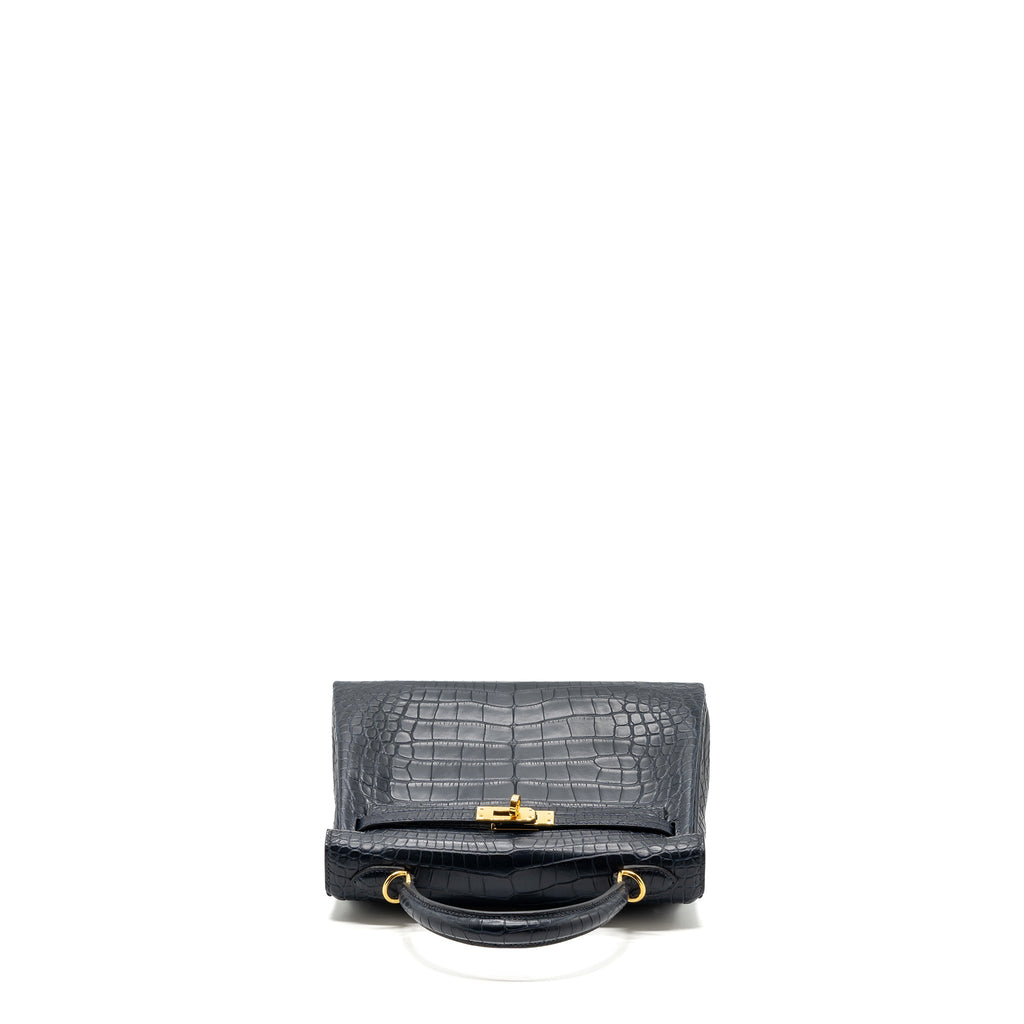 HERMES KELLY 25 MATTE CROCODILE ALLIGATOR MISSISSIPPIENSIS BLUE INDIGO GHW