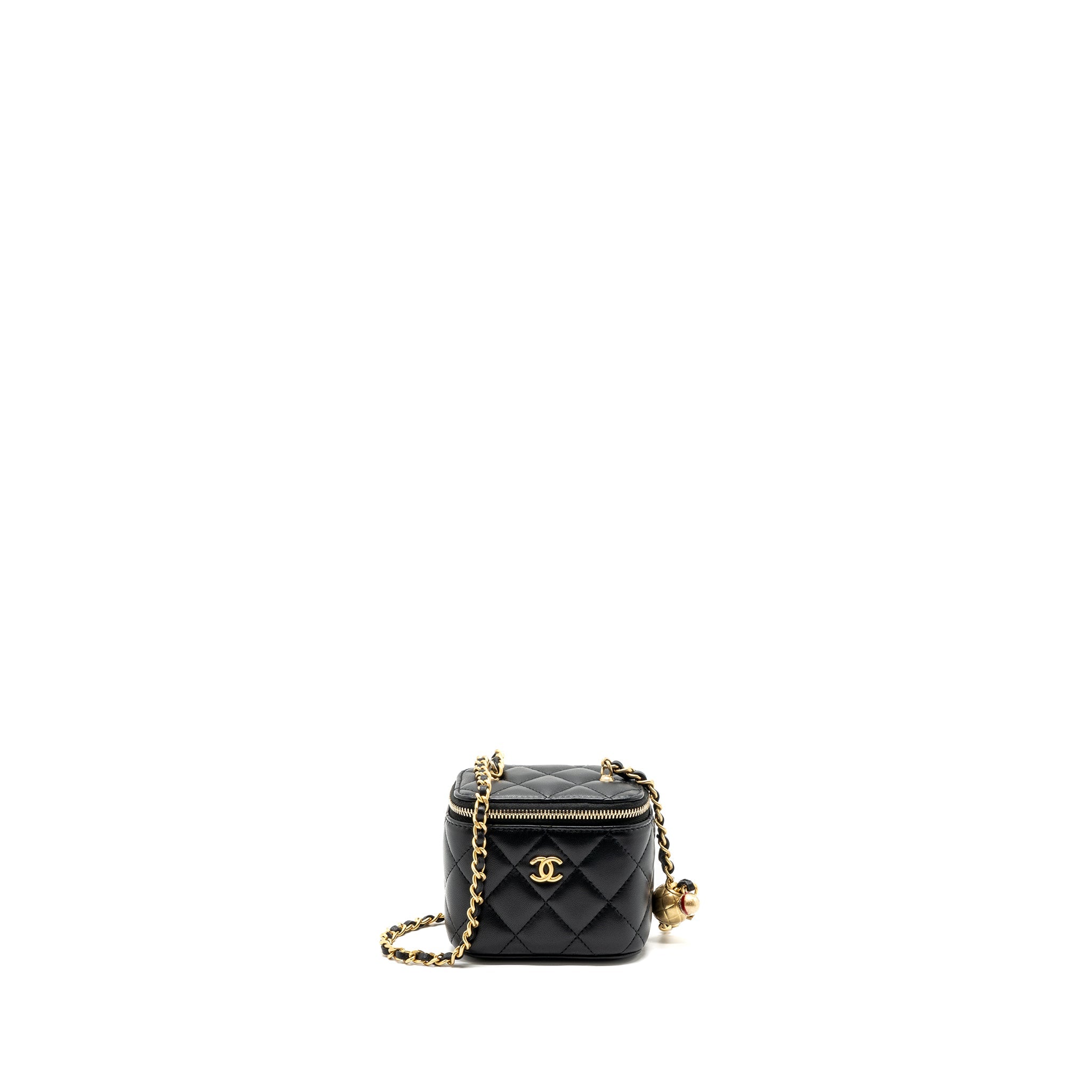 CHANEL PEARL CRUSH MINI VANITY CASE LAMBSKIN BLACK GHW (MICROCHIP)