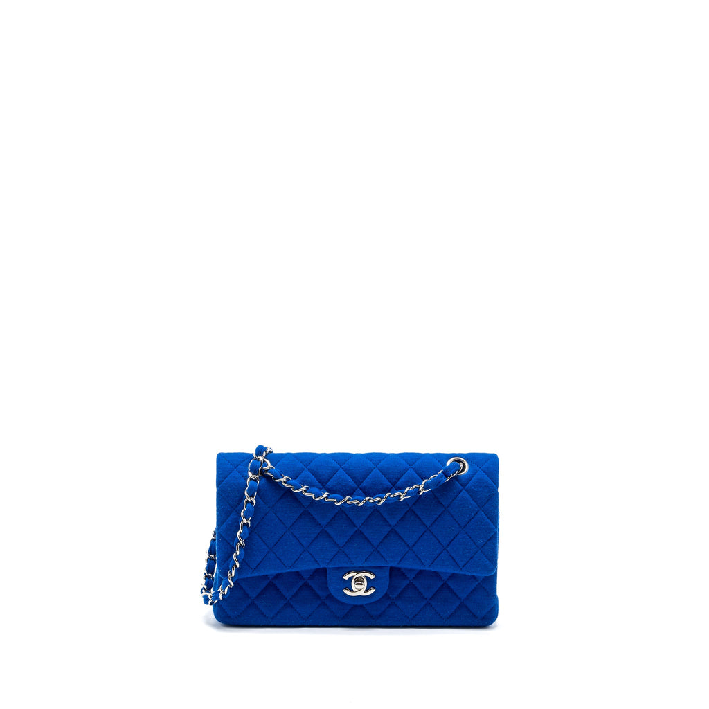 CHANEL MEDIUM CLASSIC DOUBLE FLAP BAG FABRIC BLUE SHW