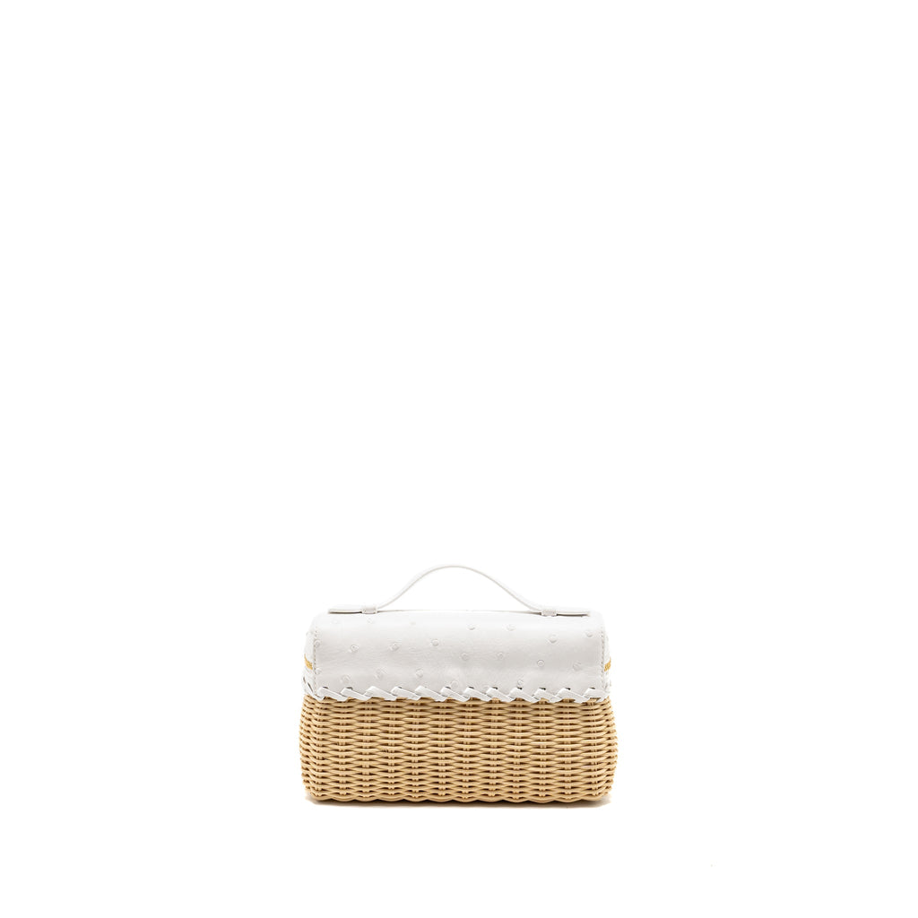 LORO PIANA EXTRA POCKET L19 EAST-WEST RAFFIA OSTRICH WHITE GHW