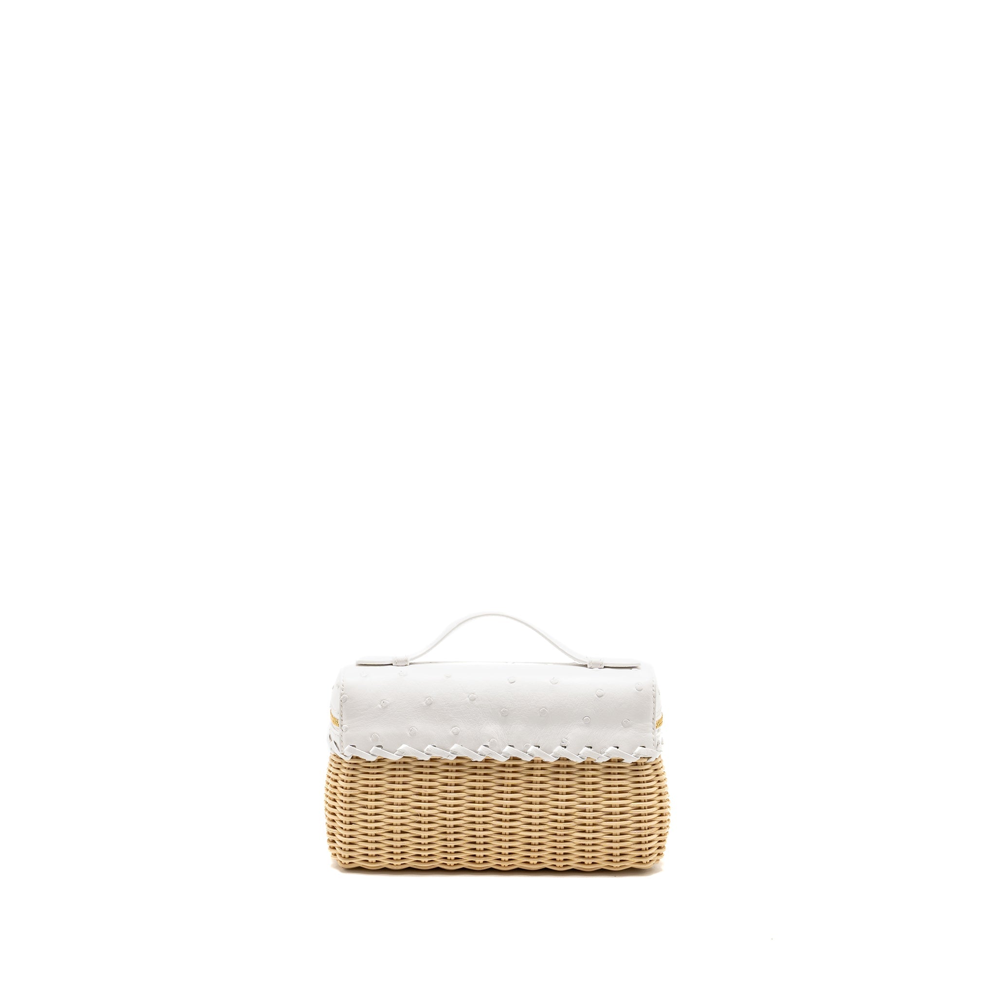 LORO PIANA EXTRA POCKET L19 EAST-WEST RAFFIA OSTRICH WHITE GHW