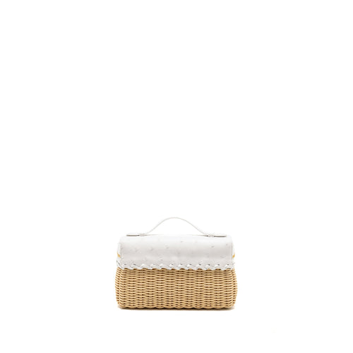 LORO PIANA EXTRA POCKET L19 EAST-WEST RAFFIA OSTRICH WHITE GHW