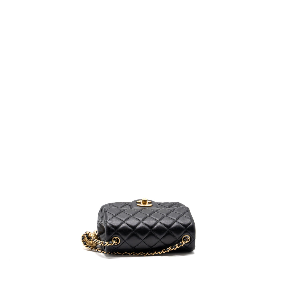 CHANEL PEARL CRUSH MINI SQUARE FLAP BAG LAMBSKIN BLACK GHW(MICROCHIP)