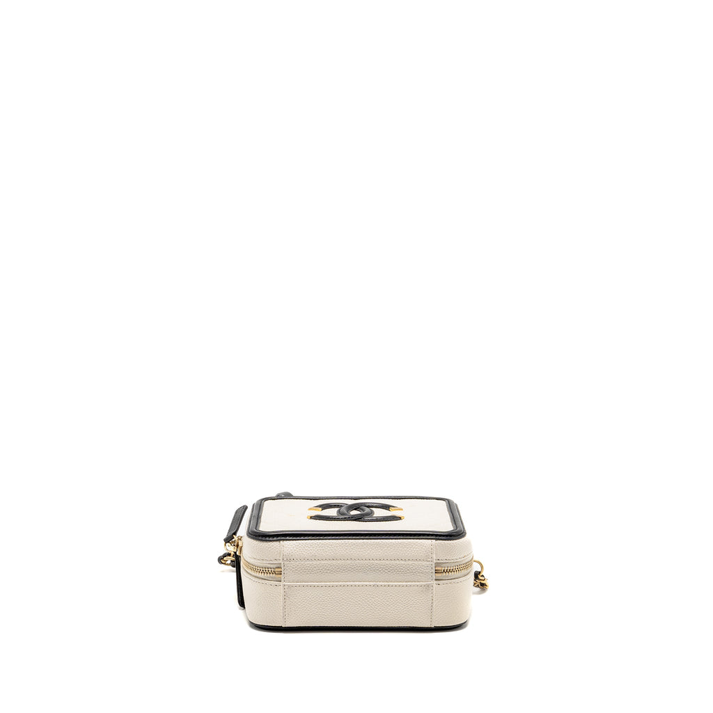 CHANEL CC FILIGREE VANITY CASE CAVIAR WHITE/BLACK GHW