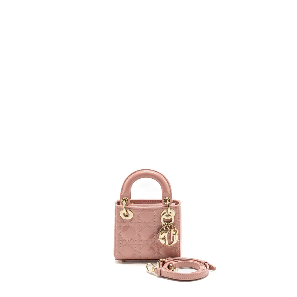 DIOR MICRO LADY DIOR PATENT LEATHER DARK PINK LGHW