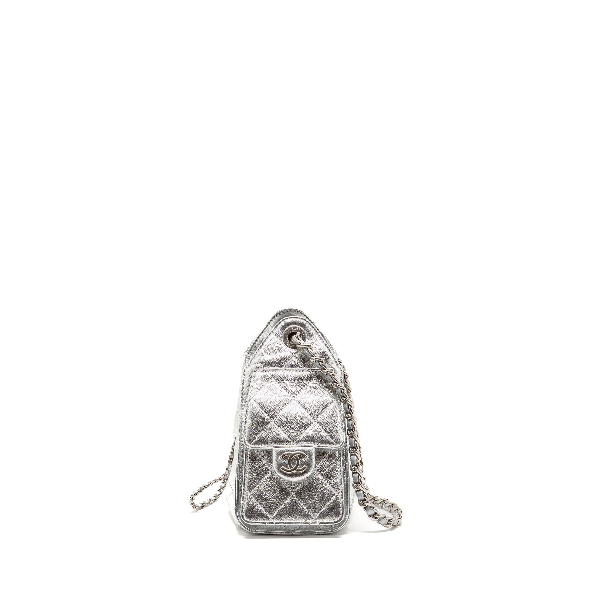 CHANEL MINI 25 BAG METALLIC GRAINED CALFSKIN SILVER SHW (MICROCHIP)
