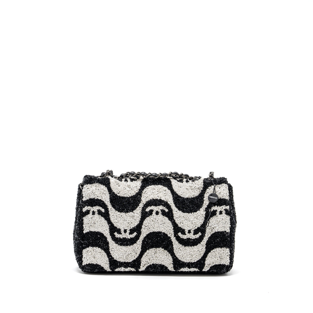 CHANEL 21P LIMITED EDITION FLAP BAG SEQUINS/ SATIN BLACK/ WHITE SHW