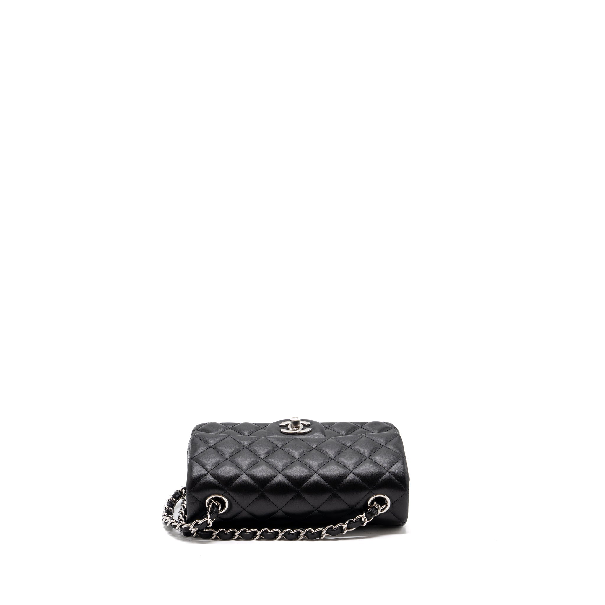 CHANEL CLASSIC MINI RECTANGULAR FLAP BAG LAMBSKIN BLACK SHW (MICROCHIP)