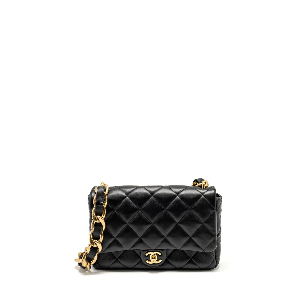 CHANEL GIANT CHAIN QUILTED LARGE FLAP BAG LAMBSKIN BLACK GHW (MICROCHIP)