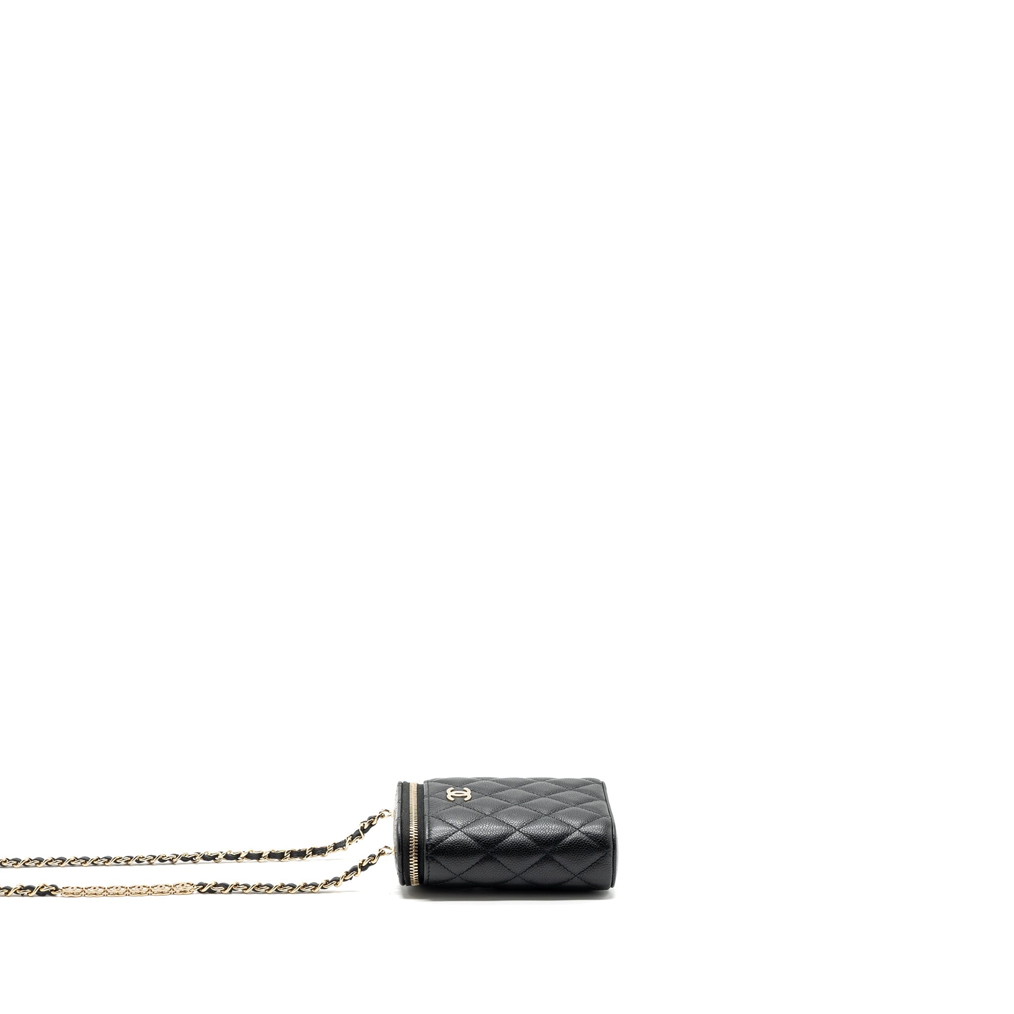 CHANEL VANITY CASE WITH DETAIL CC LOGO ON CHAIN CAVIAR BLACK LGHW