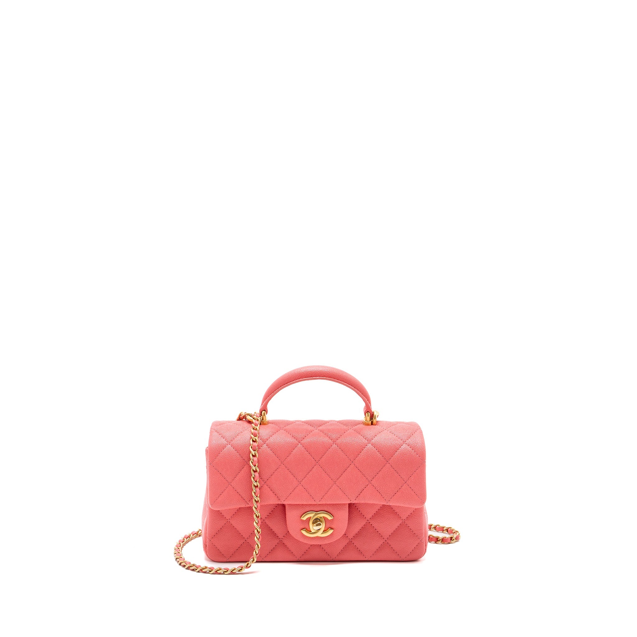 CHANEL TOP HANDLE MINI RECTANGULAR FLAP BAG CAVIAR PINK GHW