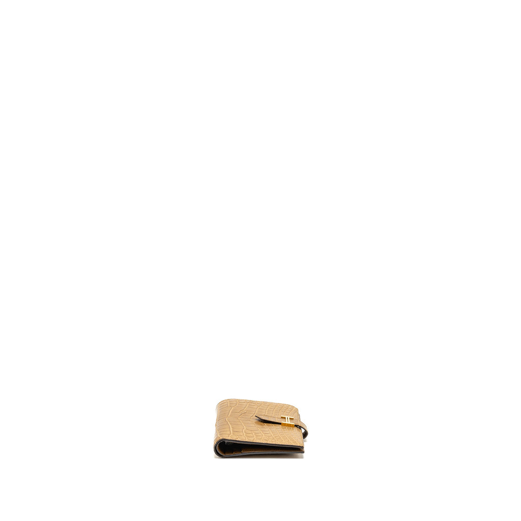 HERMES BEARN COMPACT WALLET MAT ALLIGATOR MISSISSIPPIENSIS KRAFT GHW