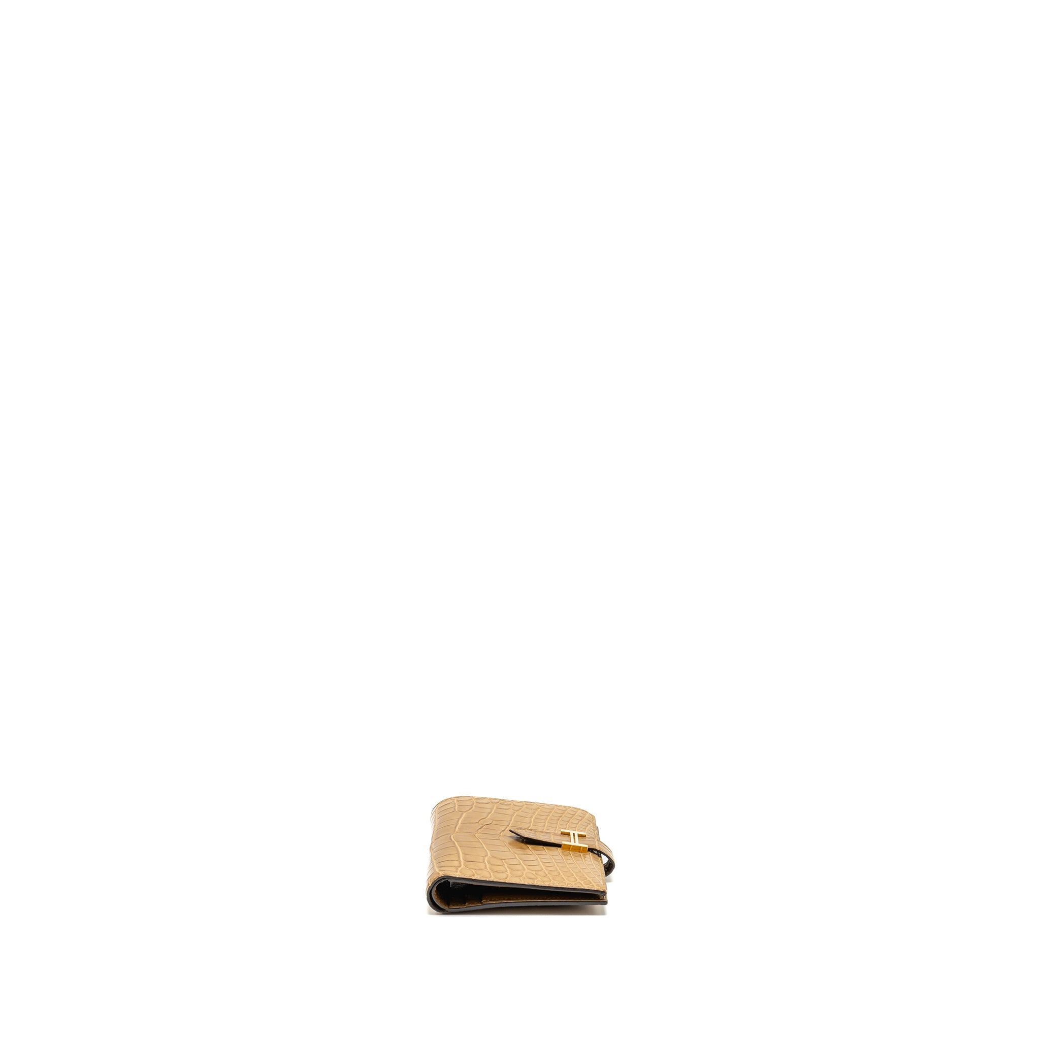 HERMES BEARN COMPACT WALLET MAT ALLIGATOR MISSISSIPPIENSIS KRAFT GHW