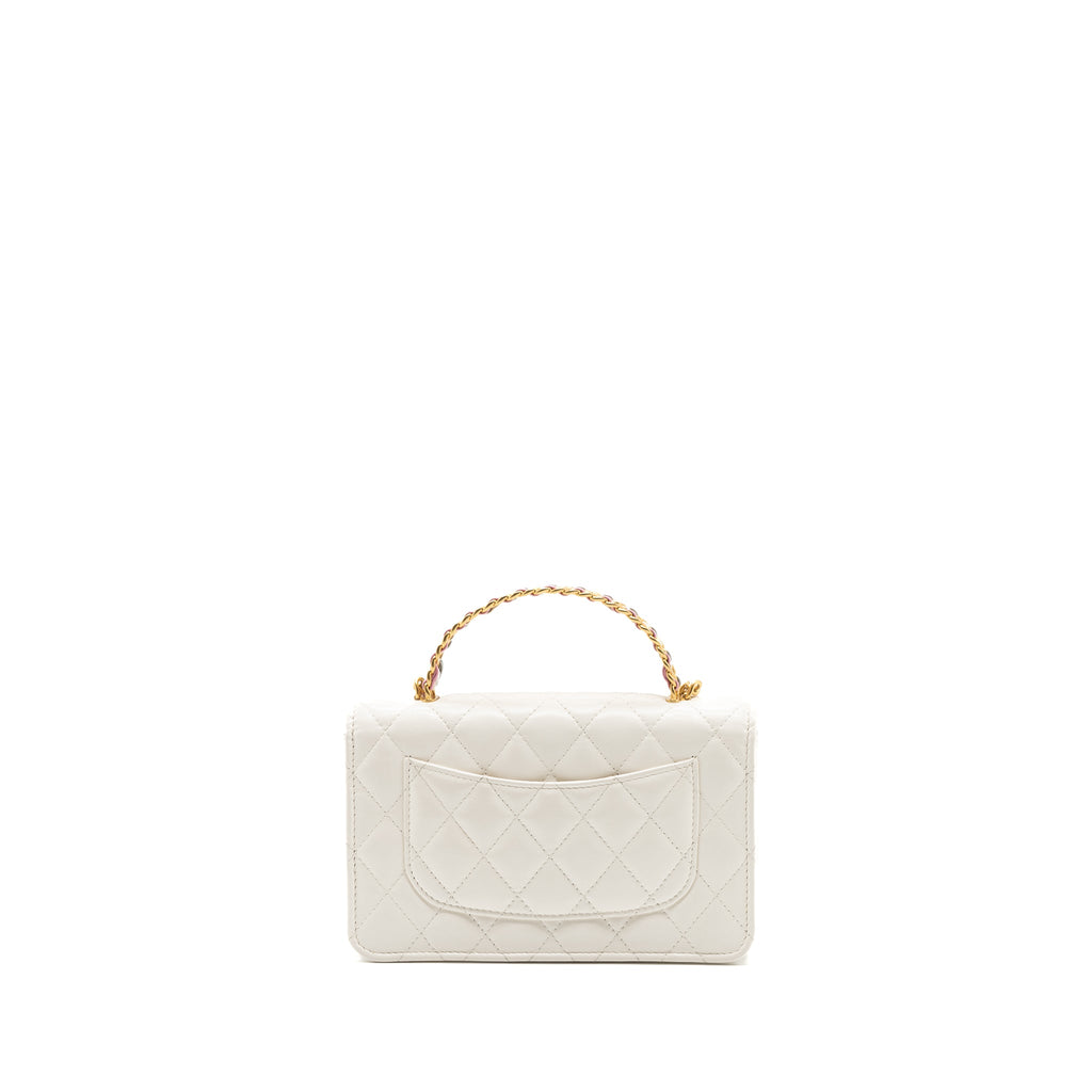 CHANEL 23P LETTER TOP HANDLE WALLET ON CHAIN CALFSKIN WHITE GHW(MICROCHIP)