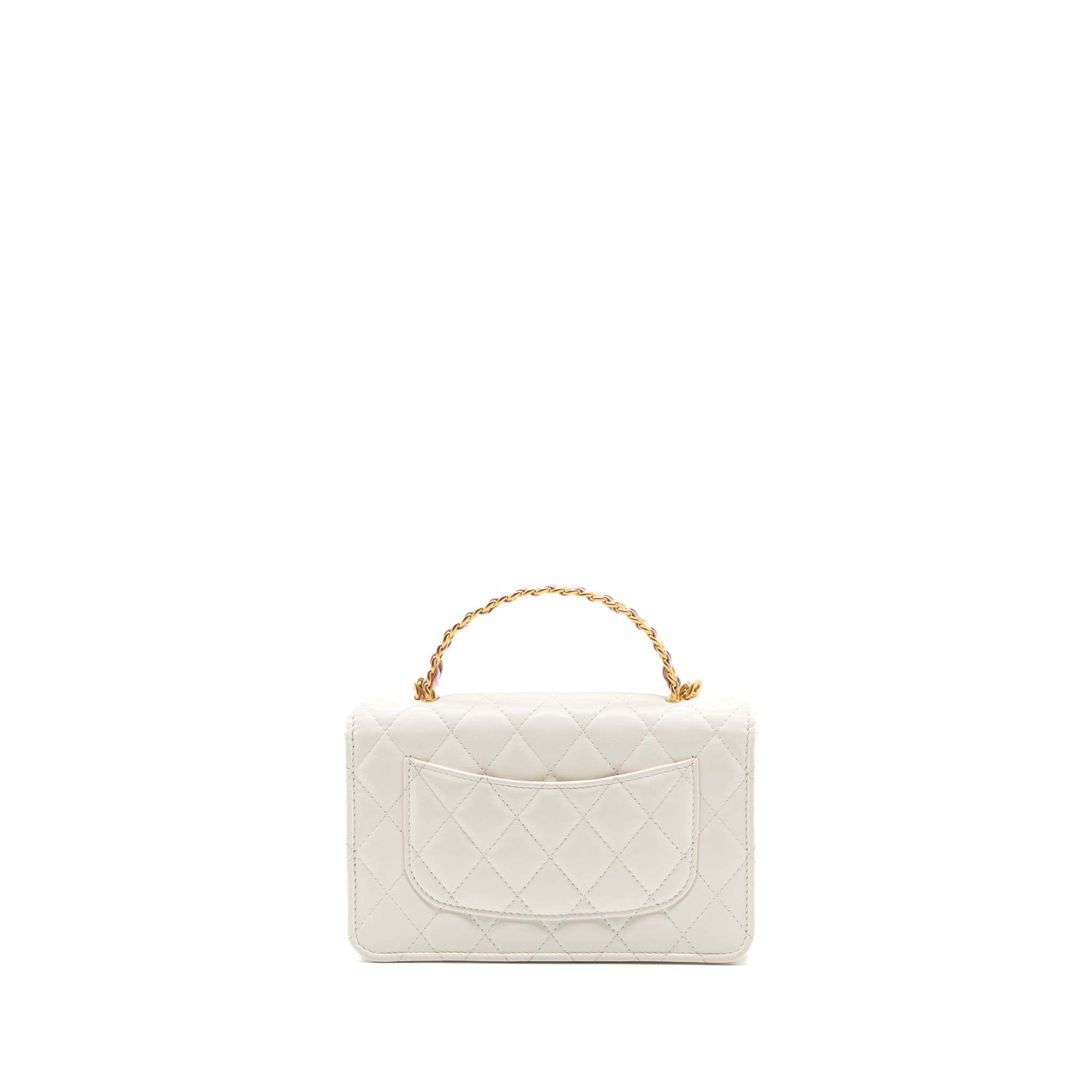 CHANEL 23P LETTER TOP HANDLE WALLET ON CHAIN CALFSKIN WHITE GHW(MICROCHIP)
