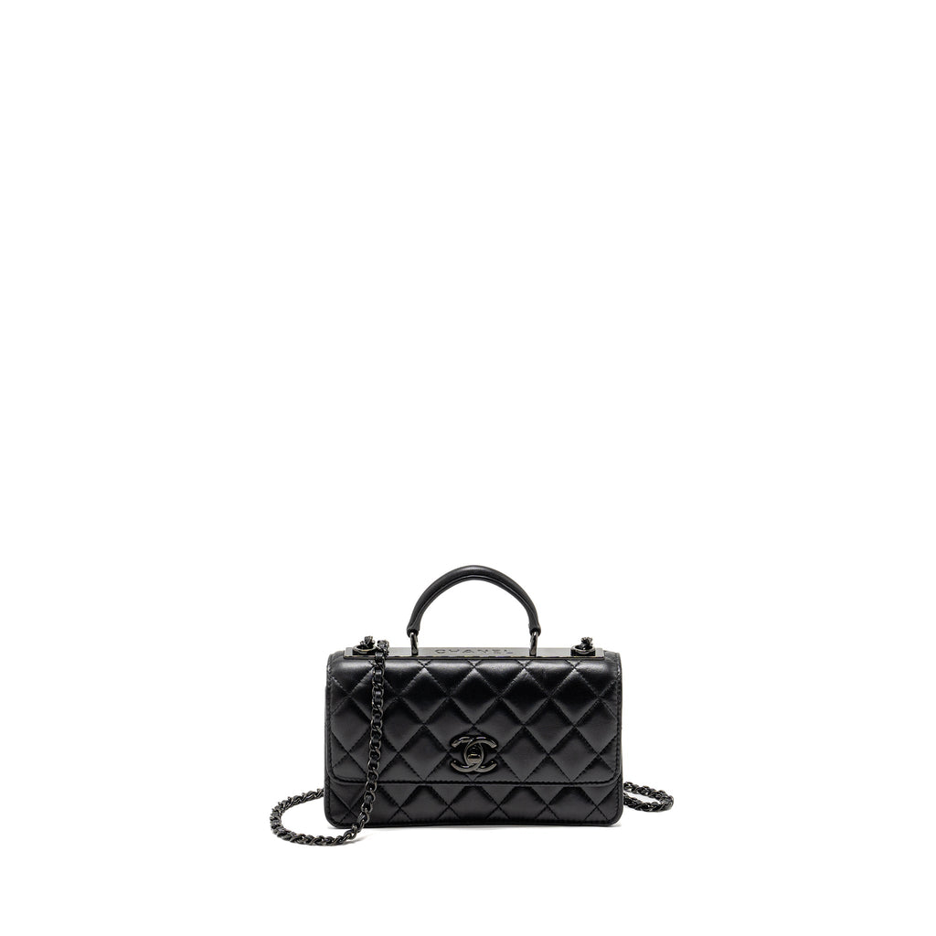 CHANEL TOP HANDLE FLAP WALLET WITH CHAIN LAMBSKIN SO BLACK (MICROCHIP)