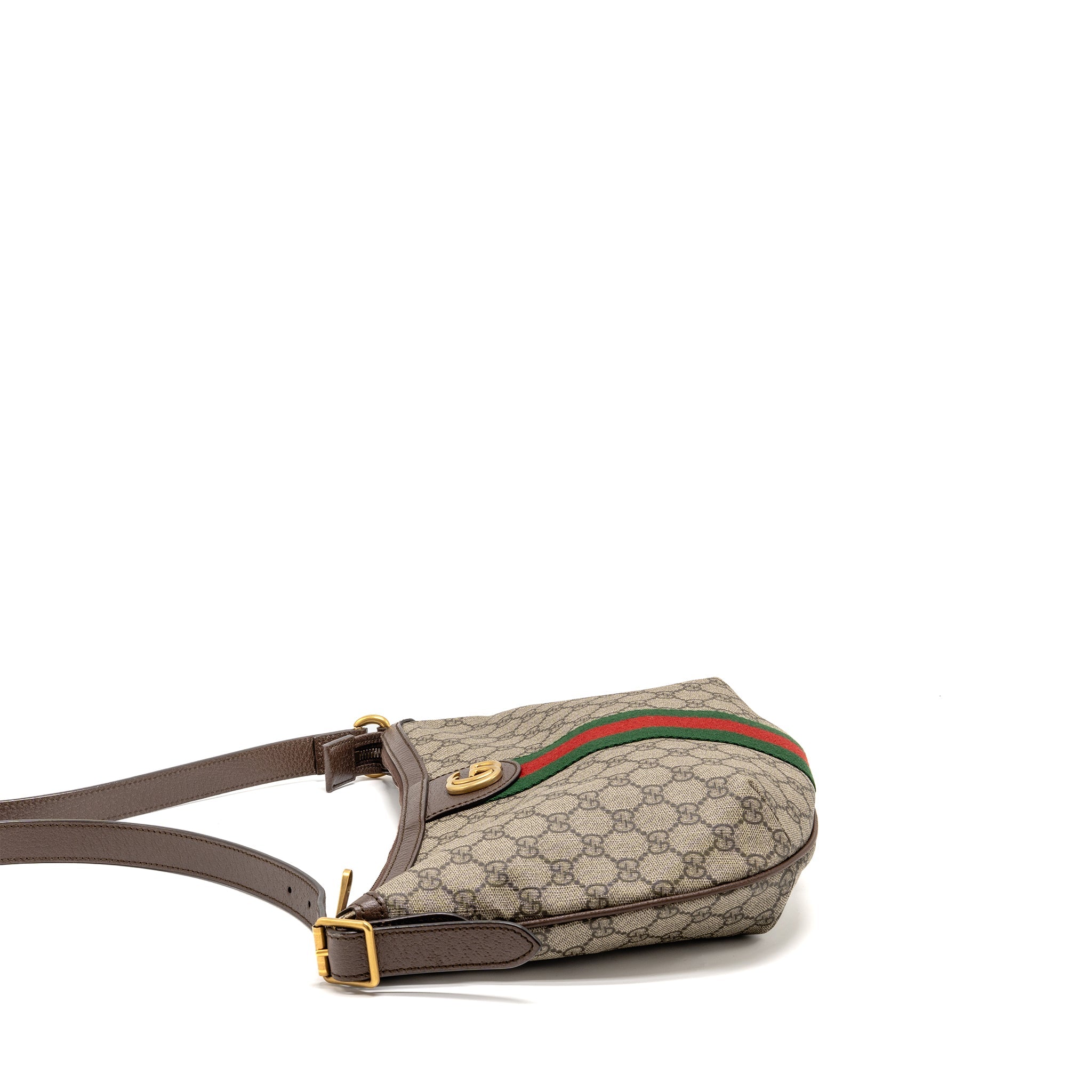 GUCCI SMALL OPHIDIA HALF MOON CROSSBODY HOBO BAG GG SUPREME CANVAS GHW