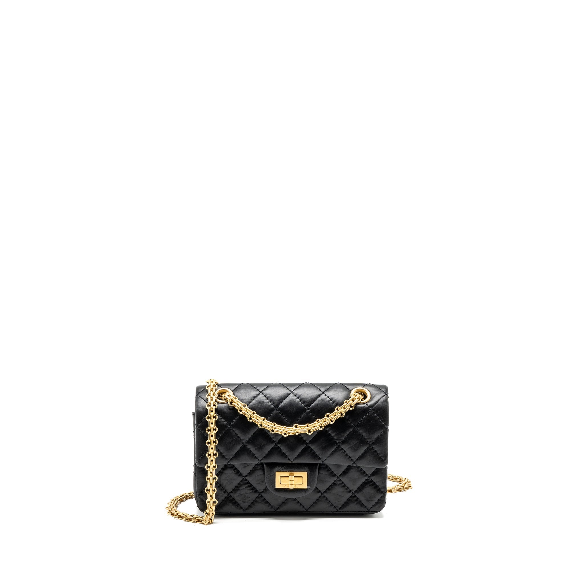 CHANEL MINI 2.55 REISSUE AGED CALFSKIN BLACK BRUSHED GHW(MICROCHIP)