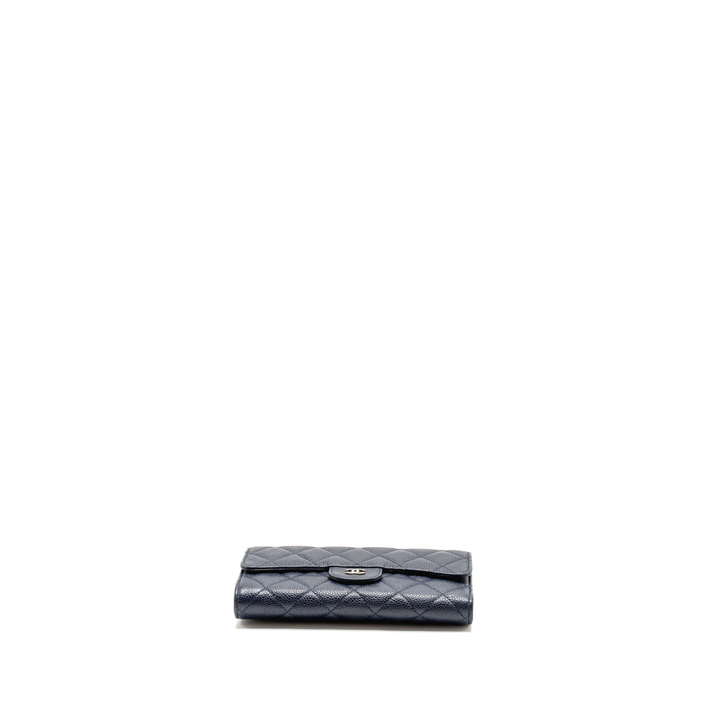 CHANEL CLASSIC FLAP LONG WALLET CAVIAR DARK BLUE SHW