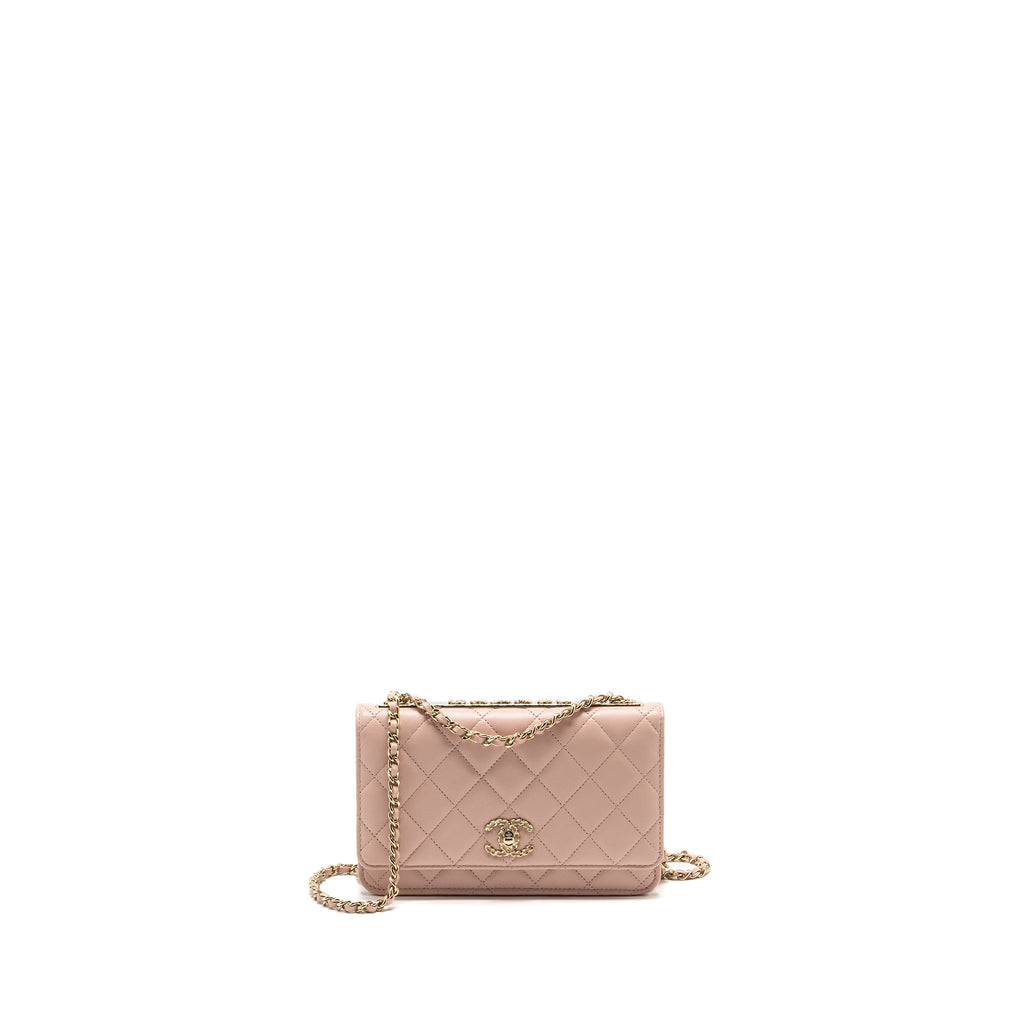 CHANEL TRENDY CC QUILTED WALLET ON CHAIN LAMBSKIN LIGHT PINK LGHW (MICROCHIP)
