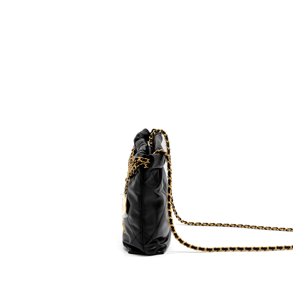 CHANEL 23S MINI 22 BAG SHINY CALFSKIN BLACK BRUSHED GHW (MICROCHIP)