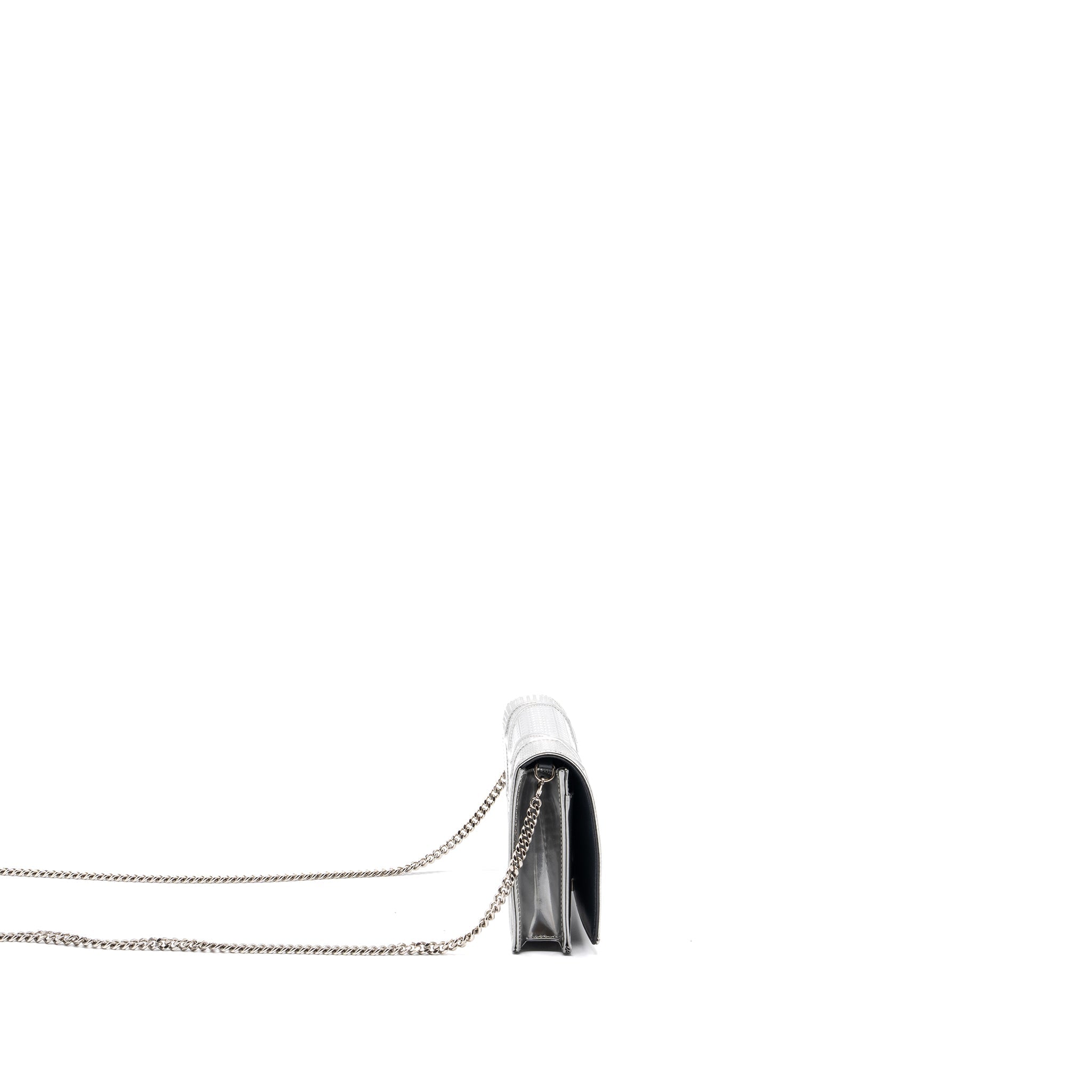 DIOR DIORAMA WALLET ON CHAIN PATENT METALLIC SILVER SHW