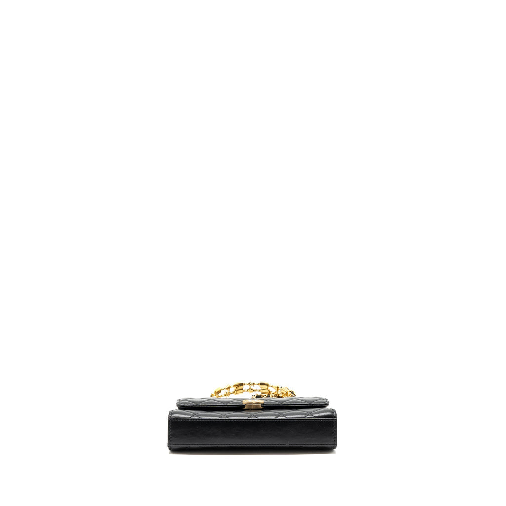 CHANEL 22B FLAP BAG WITH ENAMEL TOP HANDLE LAMBSKIN BLACK GHW (MICROCHIP)