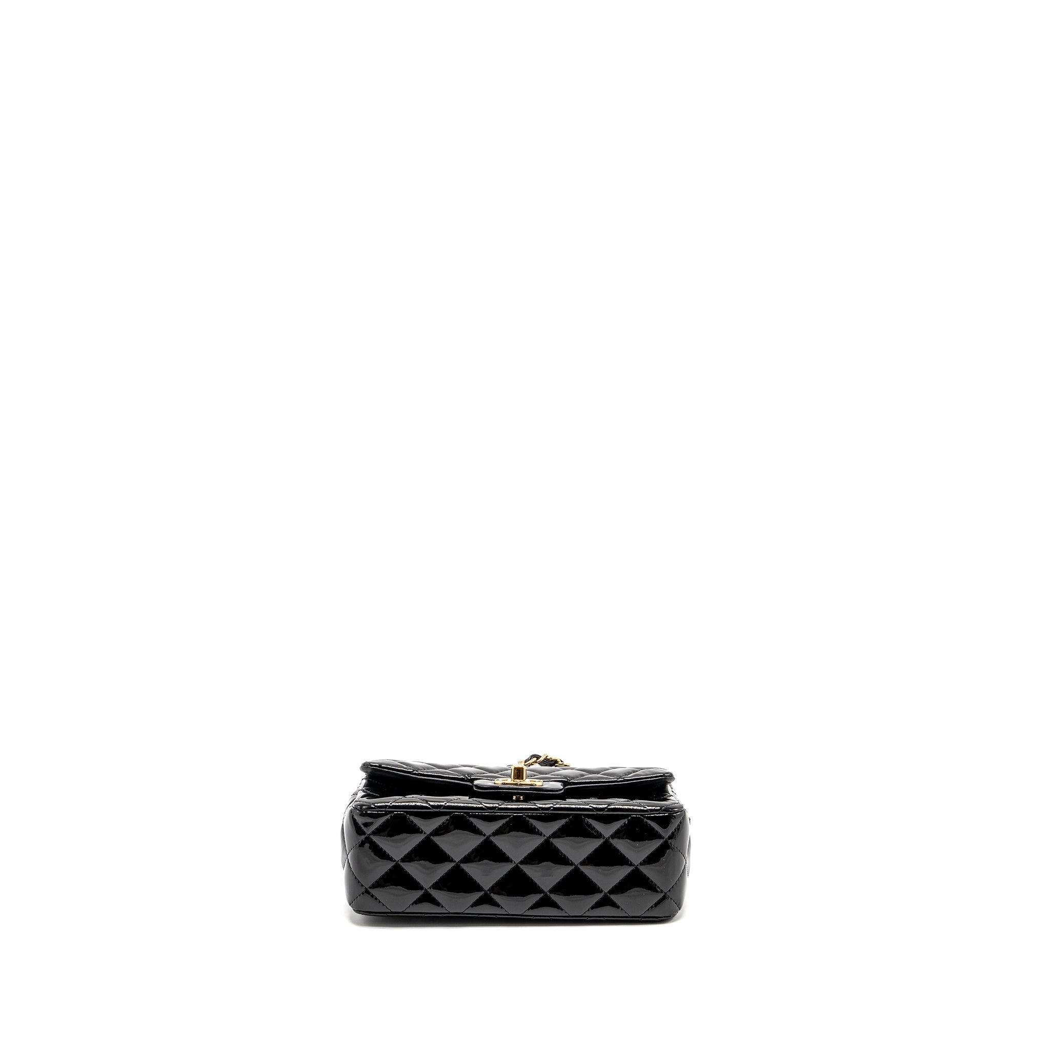 CHANEL MINI RECTANGULAR FLAP BAG PATENT BLACK LGHW