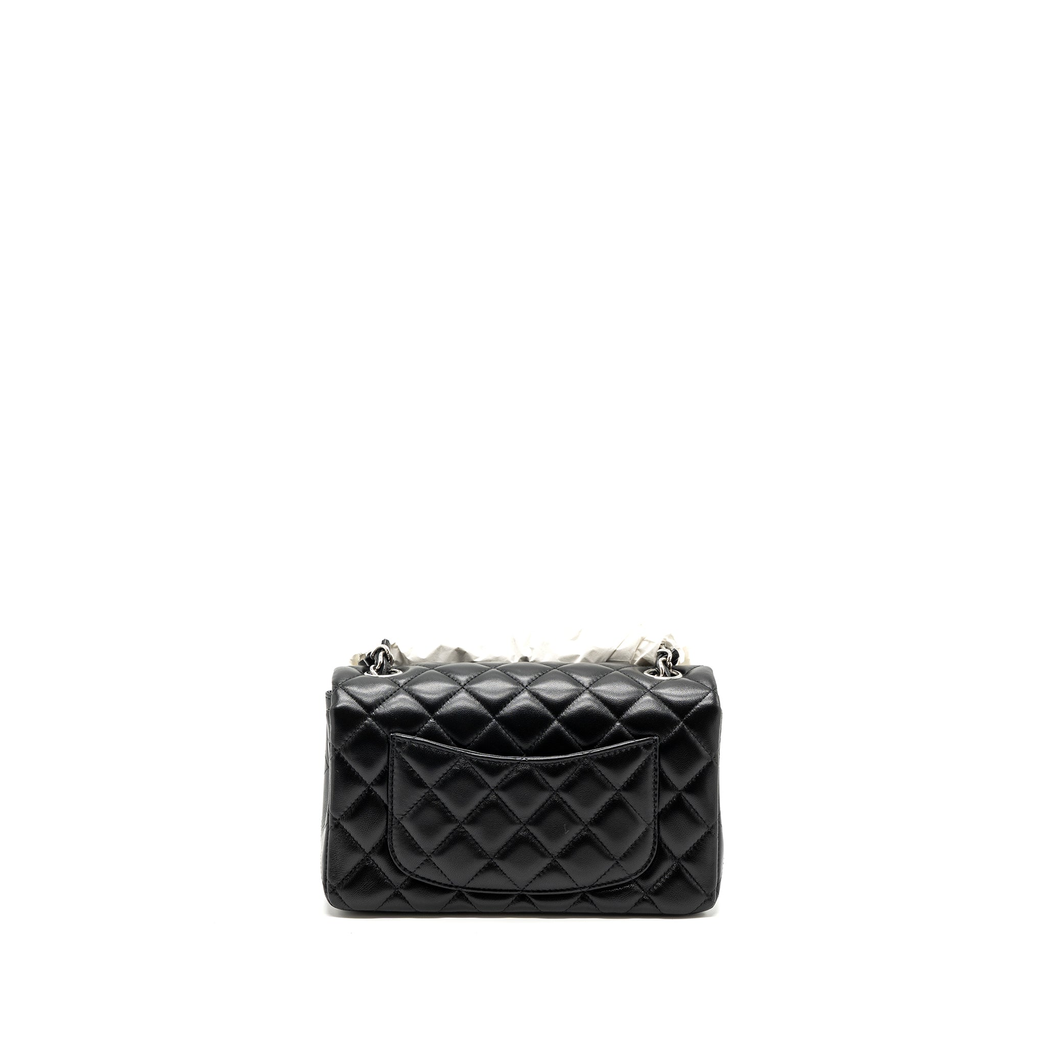 CHANEL CLASSIC MINI RECTANGULAR FLAP BAG LAMBSKIN BLACK SHW (MICROCHIP)