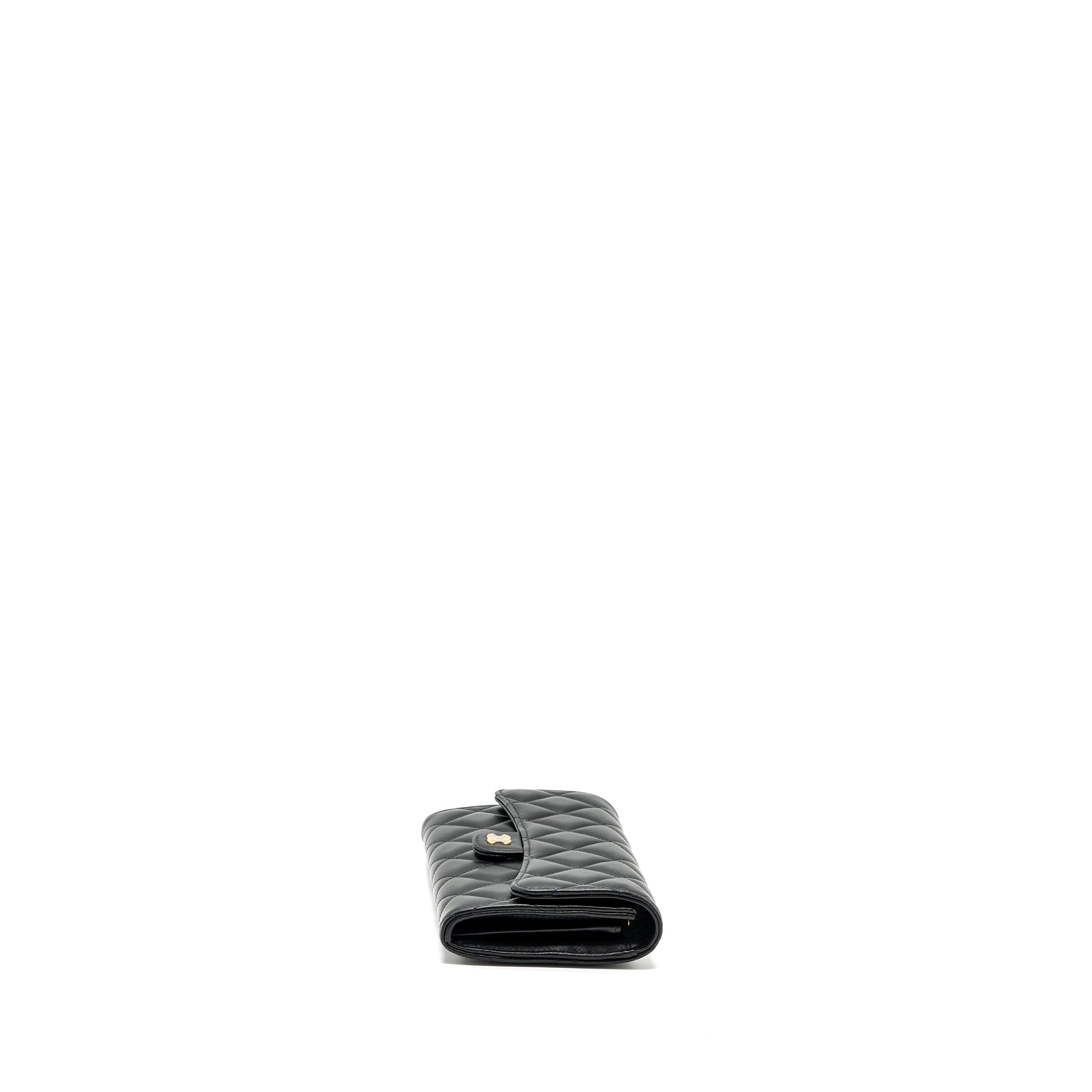 CHANEL CLASSIC LONG FLAP WALLET LAMBSKIN BLACK GHW (MICROCHIP)