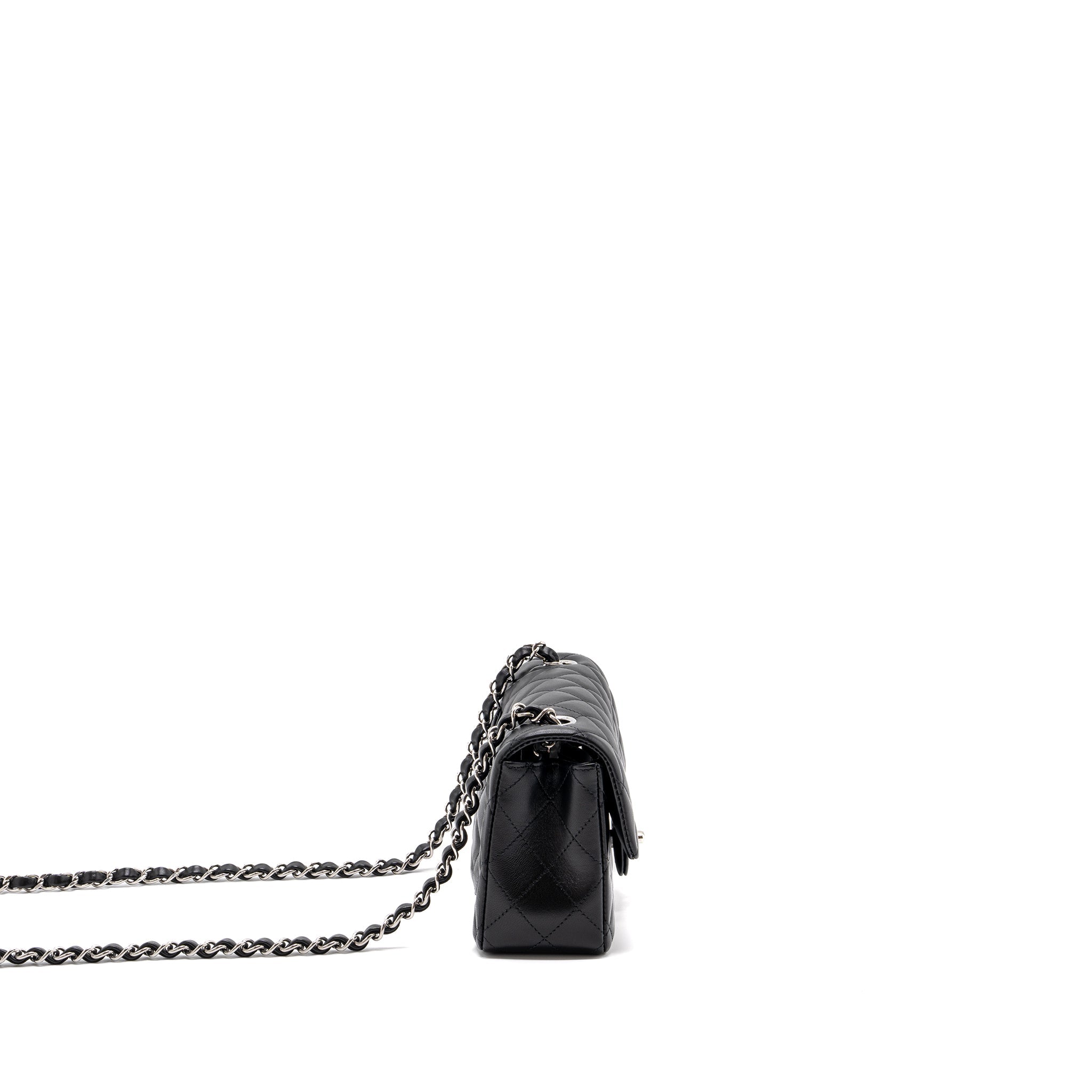 CHANEL CLASSIC MINI RECTANGULAR FLAP BAG LAMBSKIN BLACK SHW (MICROCHIP)