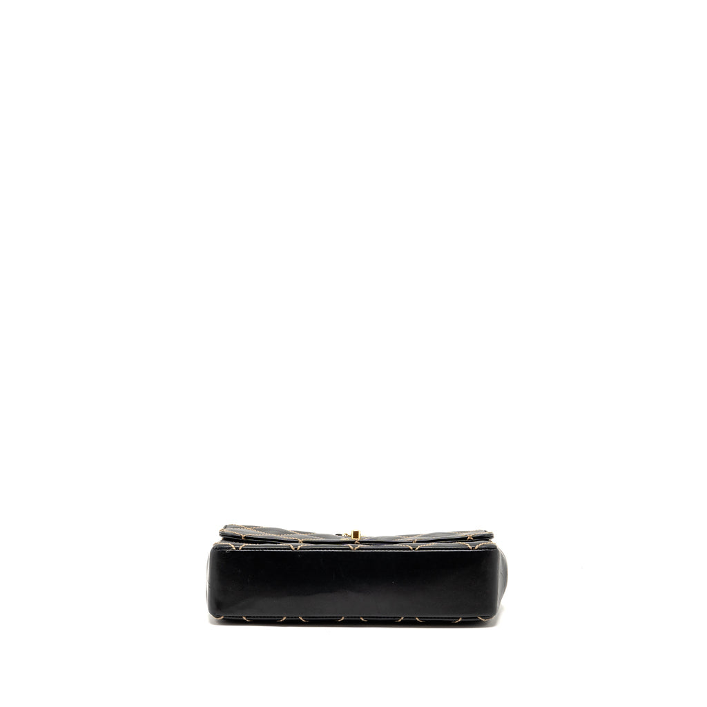 CHANEL VINTAGE QUILTED FLAP BAG LAMBSKIN BLACK WITH WHITE STITCHING GHW