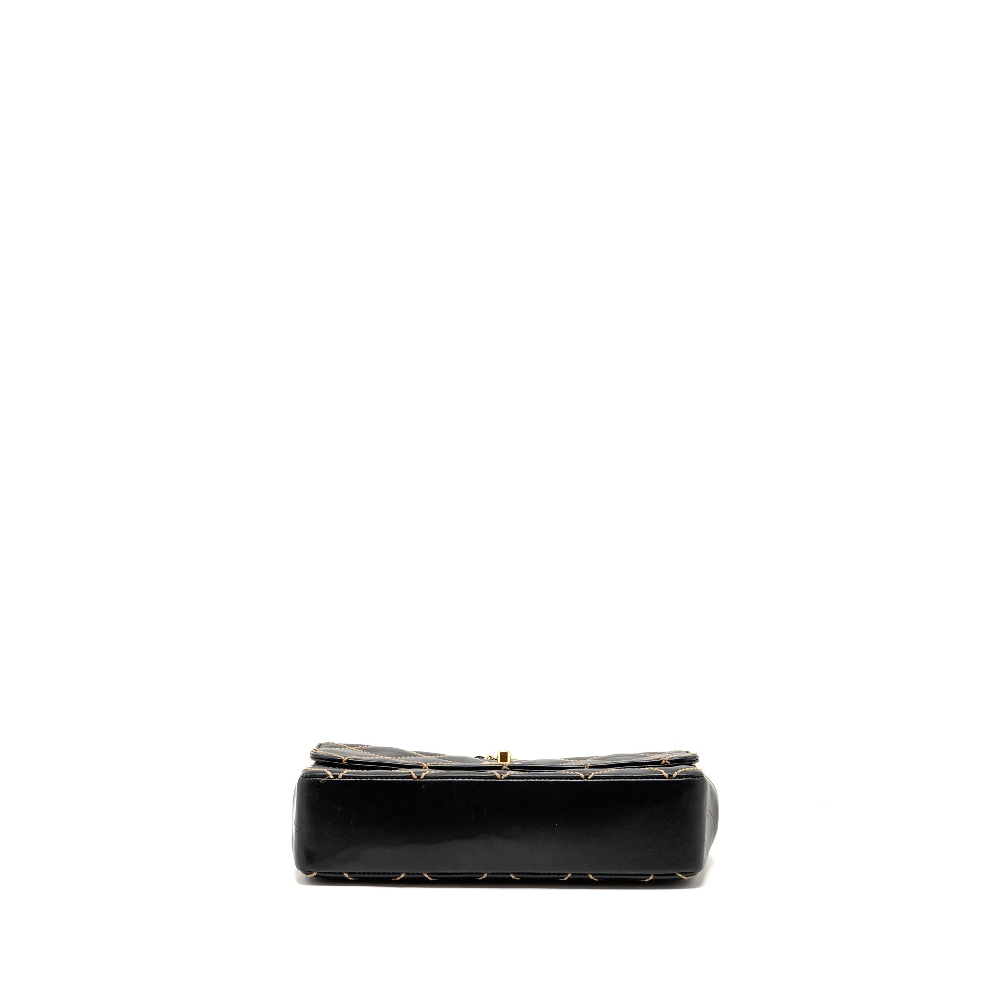 CHANEL VINTAGE QUILTED FLAP BAG LAMBSKIN BLACK WITH WHITE STITCHING GHW