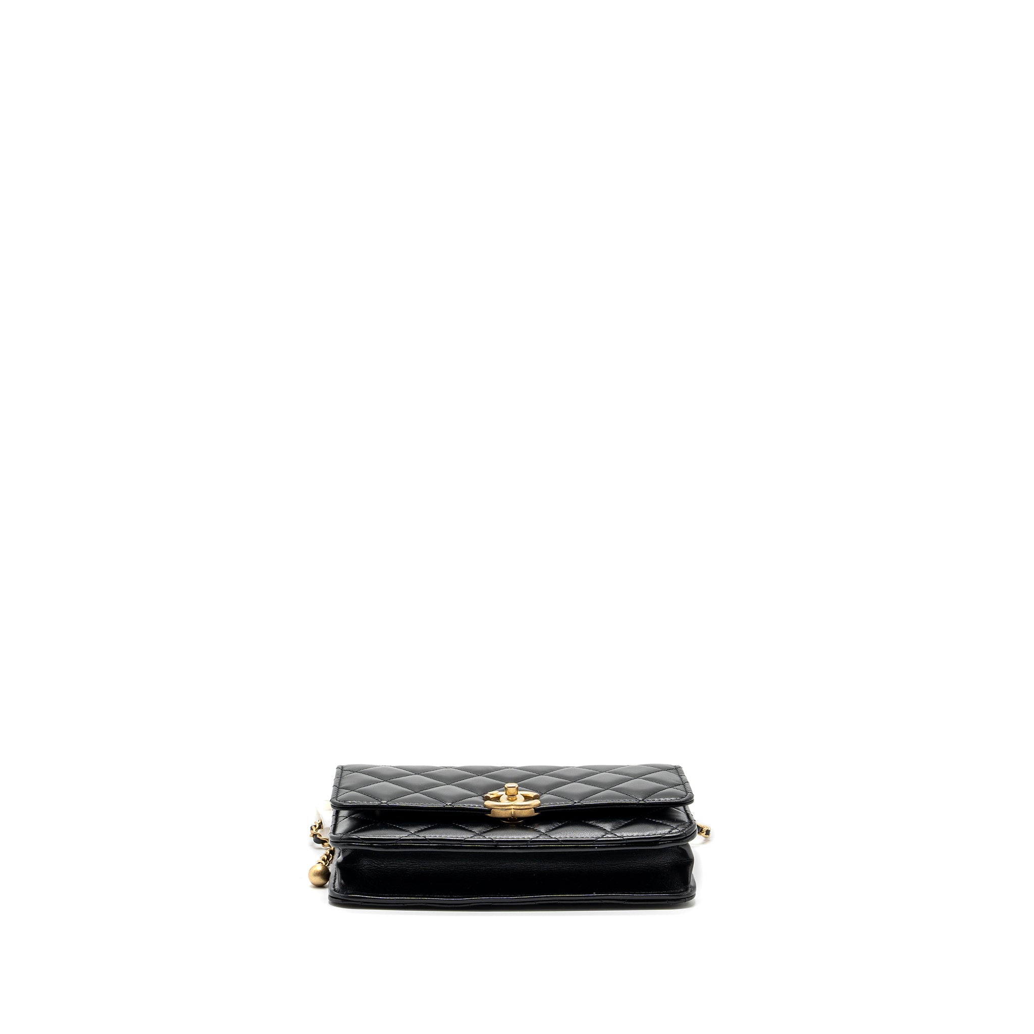 CHANEL 24C GOLD CRUSH WALLET ON CHAIN CALFSKIN BLACK GHW (MICROCHIP)