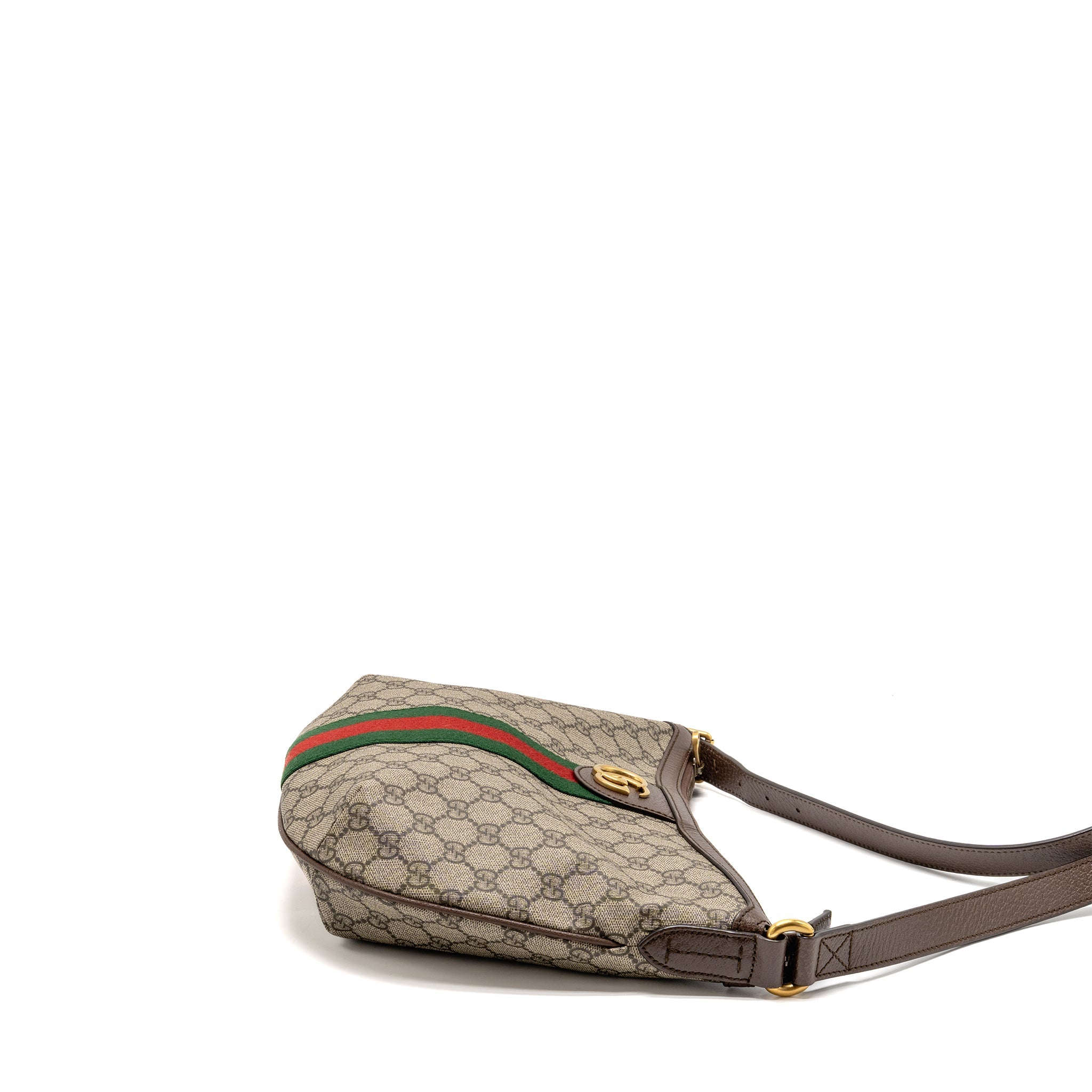 GUCCI SMALL OPHIDIA HALF MOON CROSSBODY HOBO BAG GG SUPREME CANVAS GHW