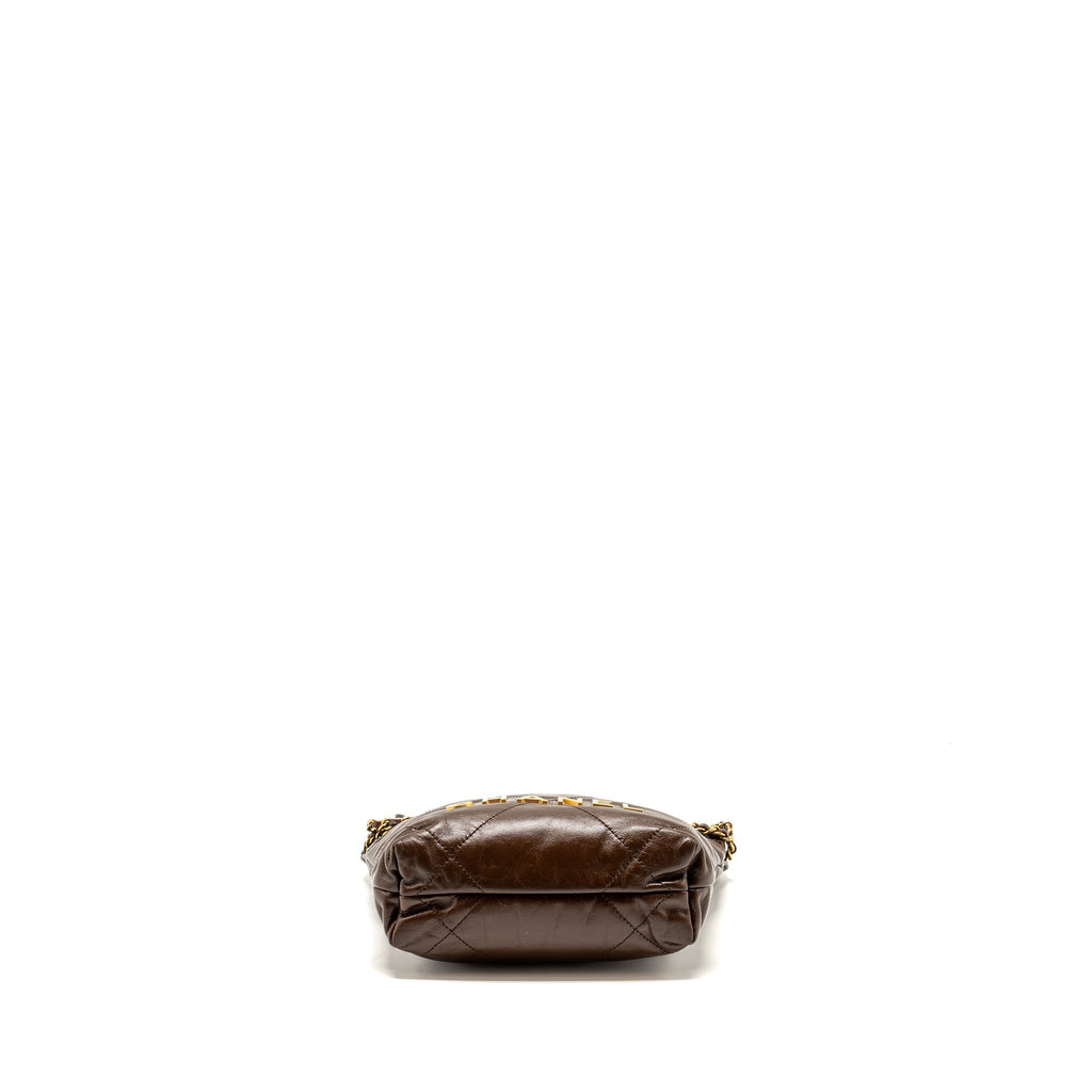 CHANEL MINI 22 BAG SHINY CALFSKIN CHOCOLATE GHW (MICROCHIP)