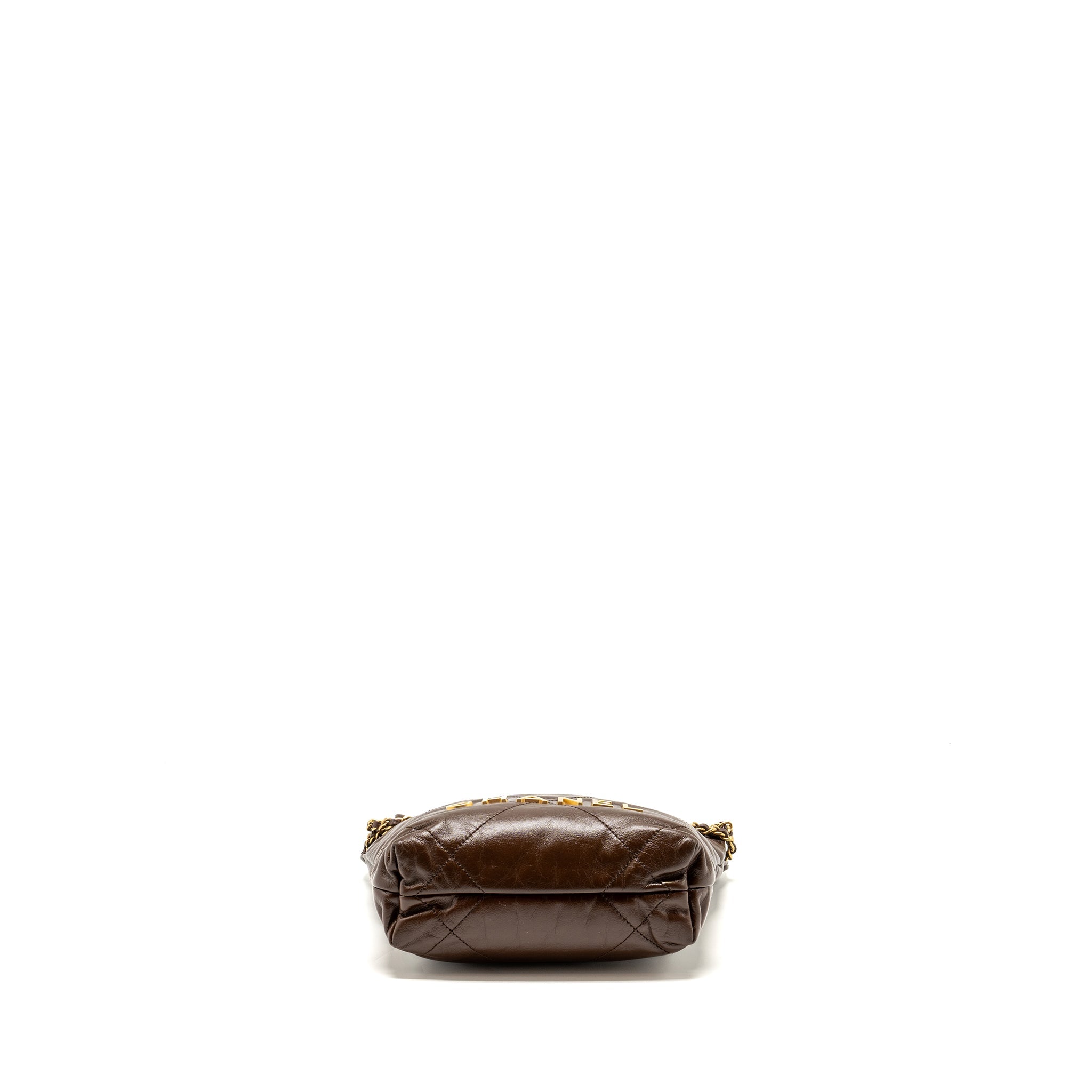CHANEL MINI 22 BAG SHINY CALFSKIN CHOCOLATE GHW (MICROCHIP)
