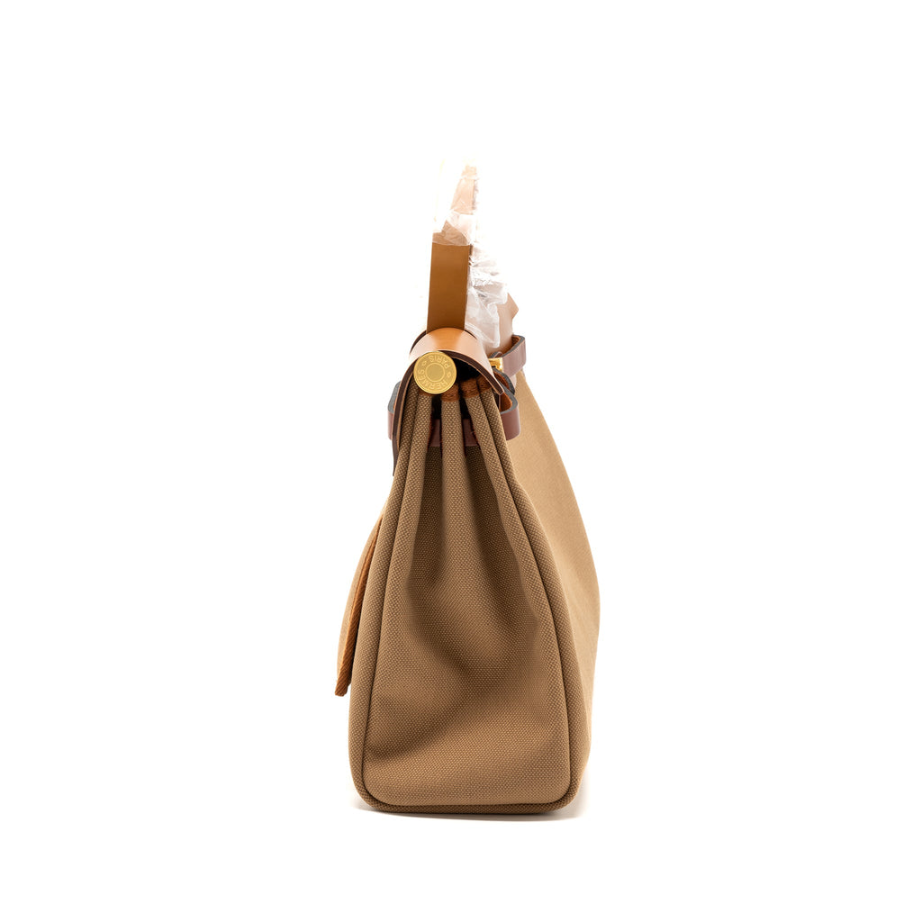 HERMES HERBAG 31 CANVAS/HUNTER LEATHER CHAI/NATUREL SABLE/FAUVE/CUIVRE GHW