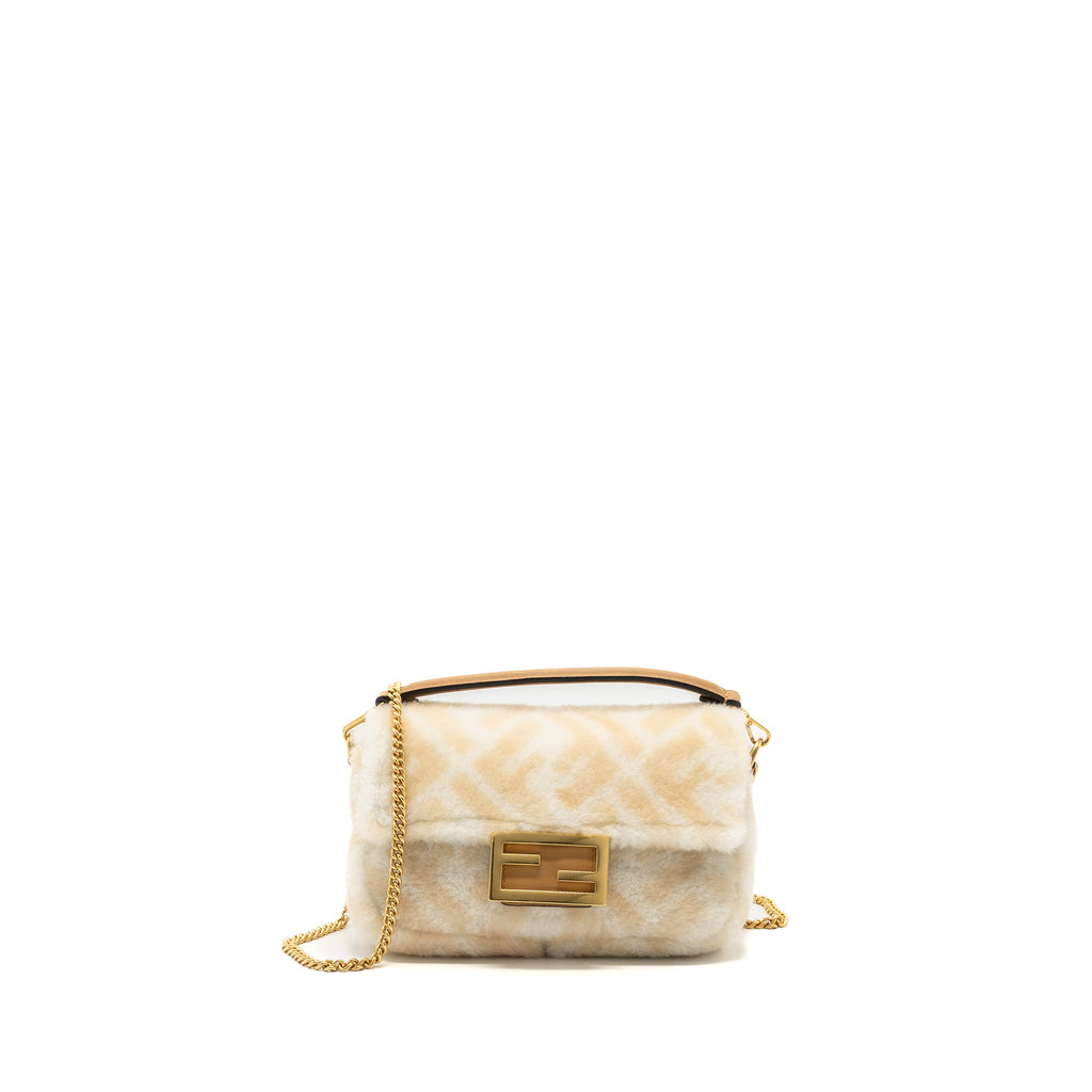 FENDI MINI BAGUETTE SHEEPSKIN BEIGE/ WHITE GHW