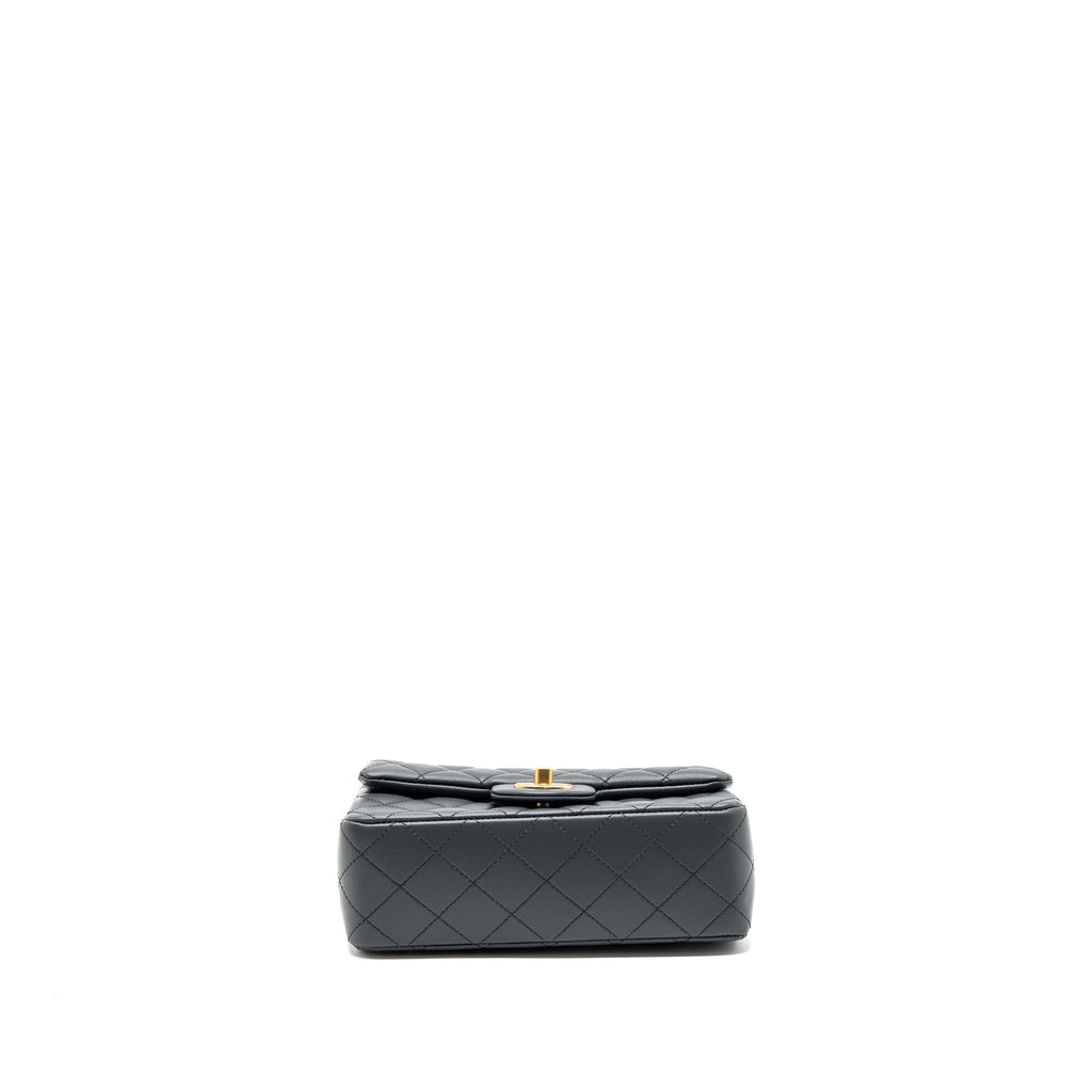 CHANEL 23K PEARL CRUSH MINI RECTANGULAR FLAP BAG LAMBSKIN DARK GREY GHW