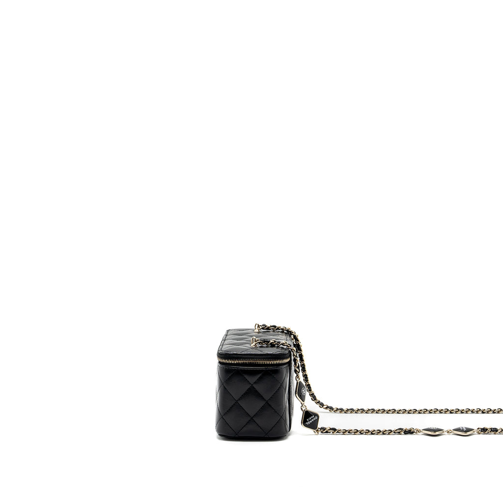 CHANEL LONG VANITY CASE WITH CHARMS CHAIN CALFSKIN BLACK LGHW (MICROCHIP)