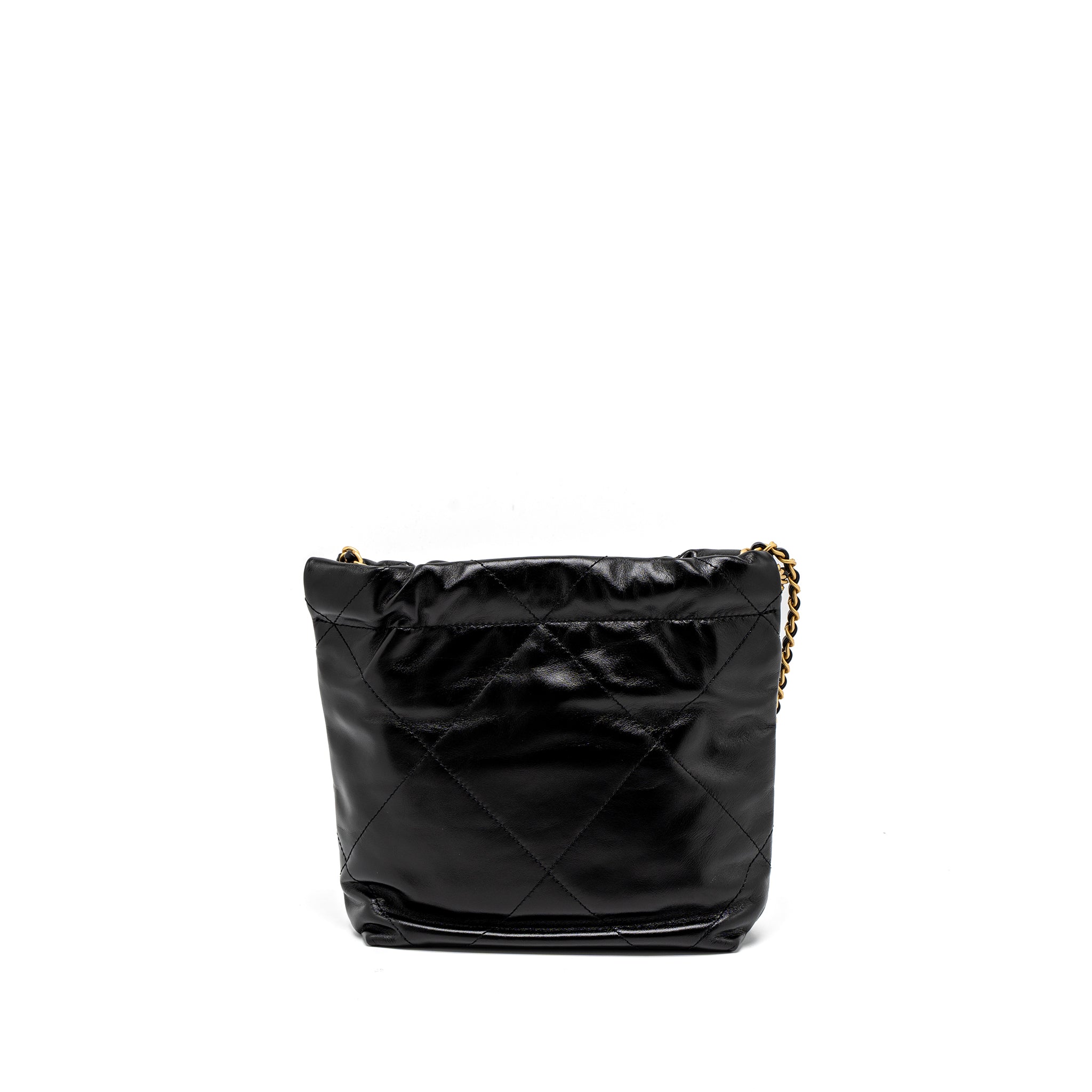 CHANEL 23S MINI 22 BAG SHINY CALFSKIN BLACK BRUSHED GHW (MICROCHIP)