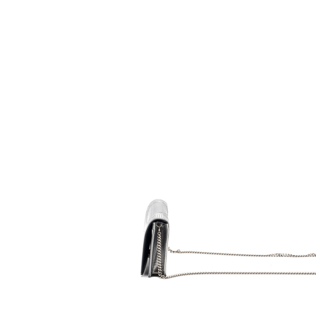 DIOR DIORAMA WALLET ON CHAIN PATENT METALLIC SILVER SHW
