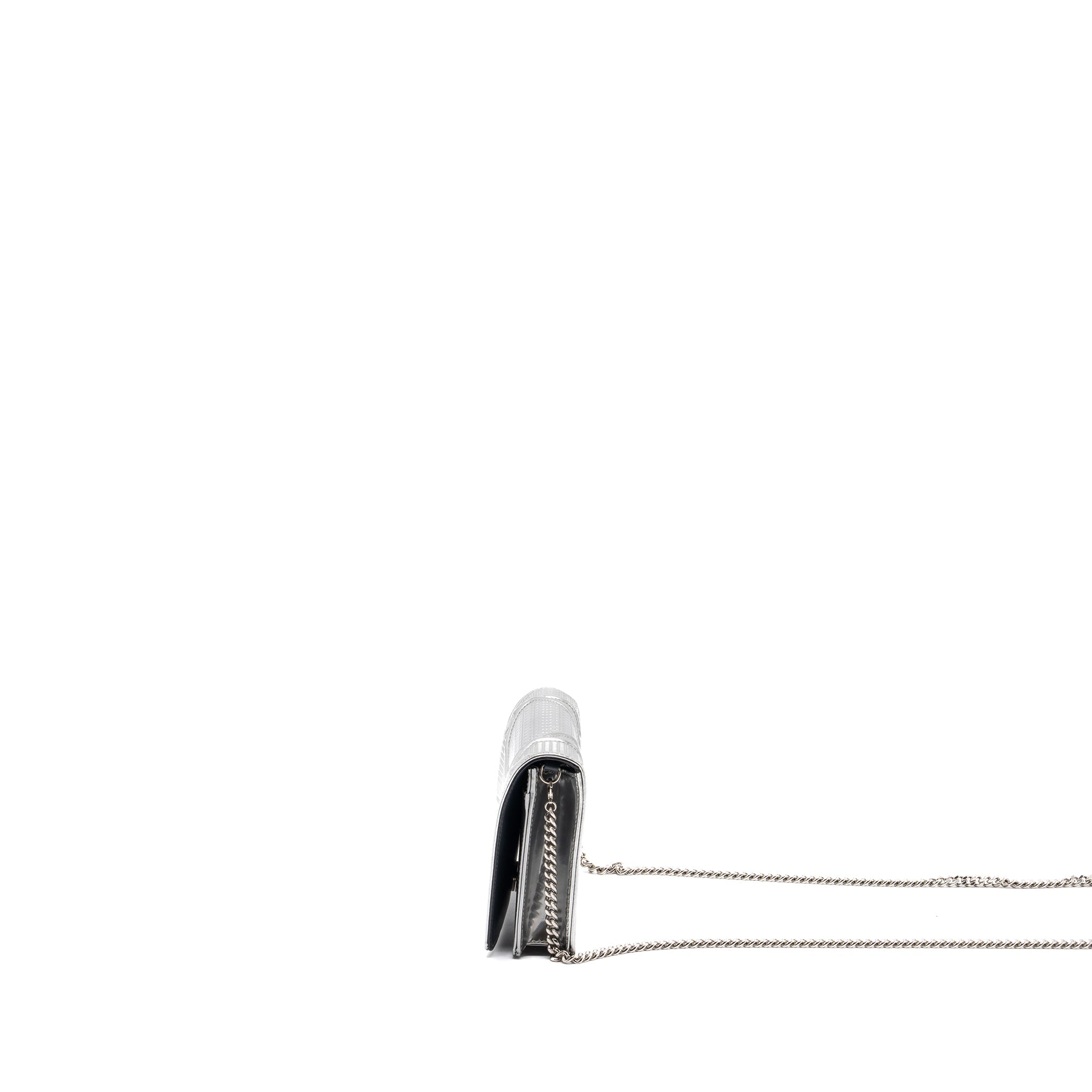 DIOR DIORAMA WALLET ON CHAIN PATENT METALLIC SILVER SHW